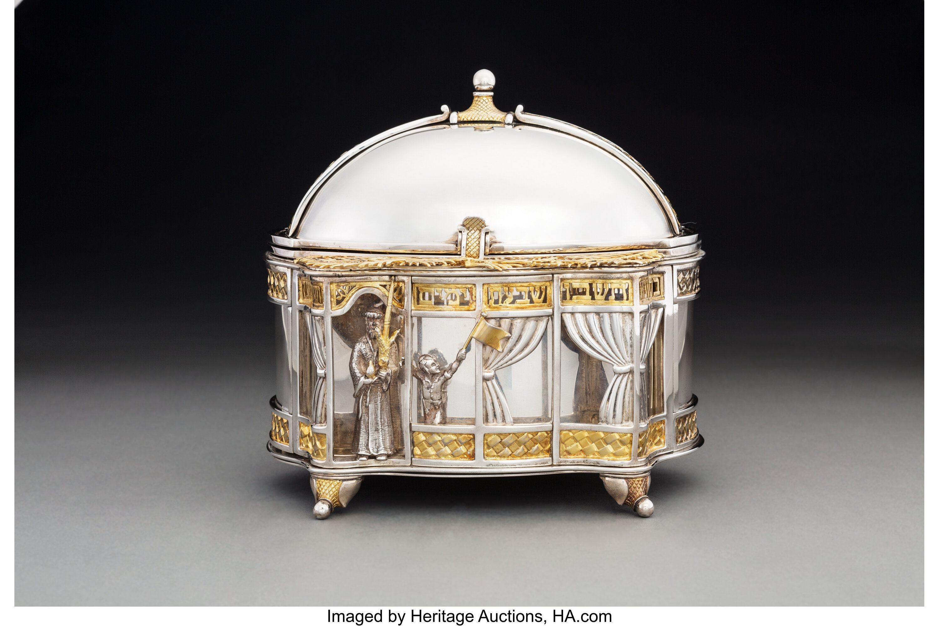 A Yossi Swed Partial Gilt Silver Etrog Box on Stand, 20th century ...