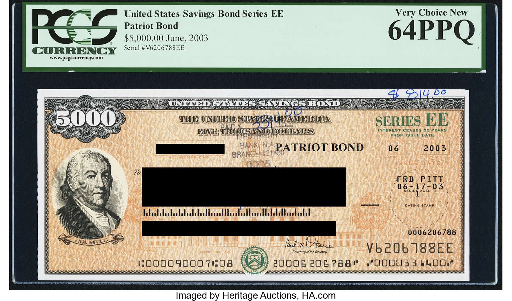 5000-series-ee-patriot-savings-bond-issued-june-2003-at-frb-lot