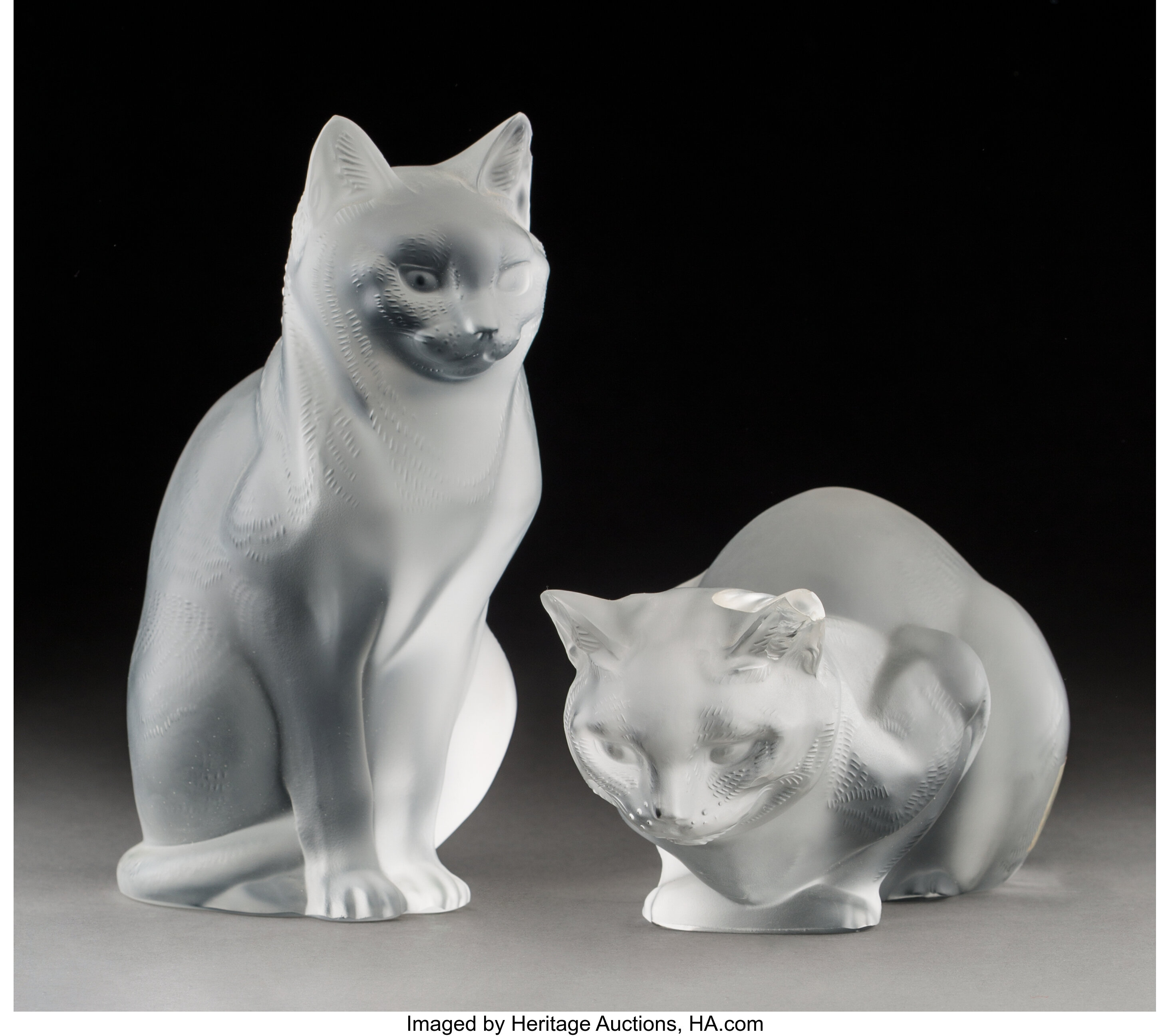 Lalique Frosted Glass Chat Assis And Chat Couche Post 1945 Lot Heritage Auctions