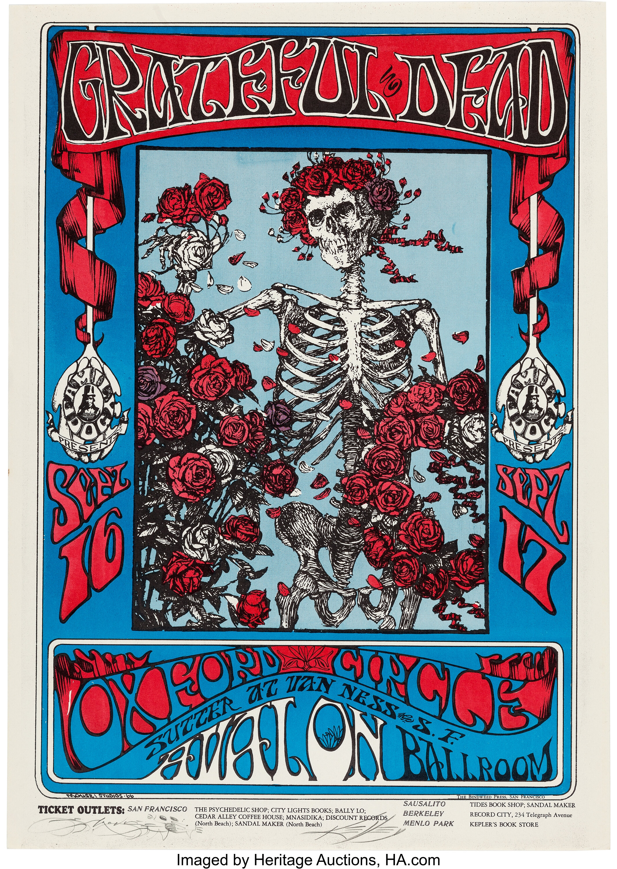 Grateful Dead Concert Poster First Printing Signed By Mouse & Lot