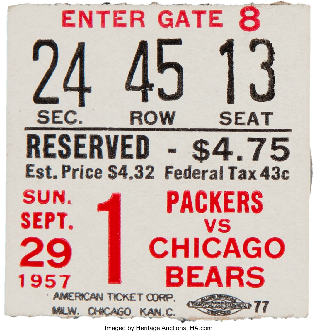 Historic chicago bears vs green bay packers ticket stub