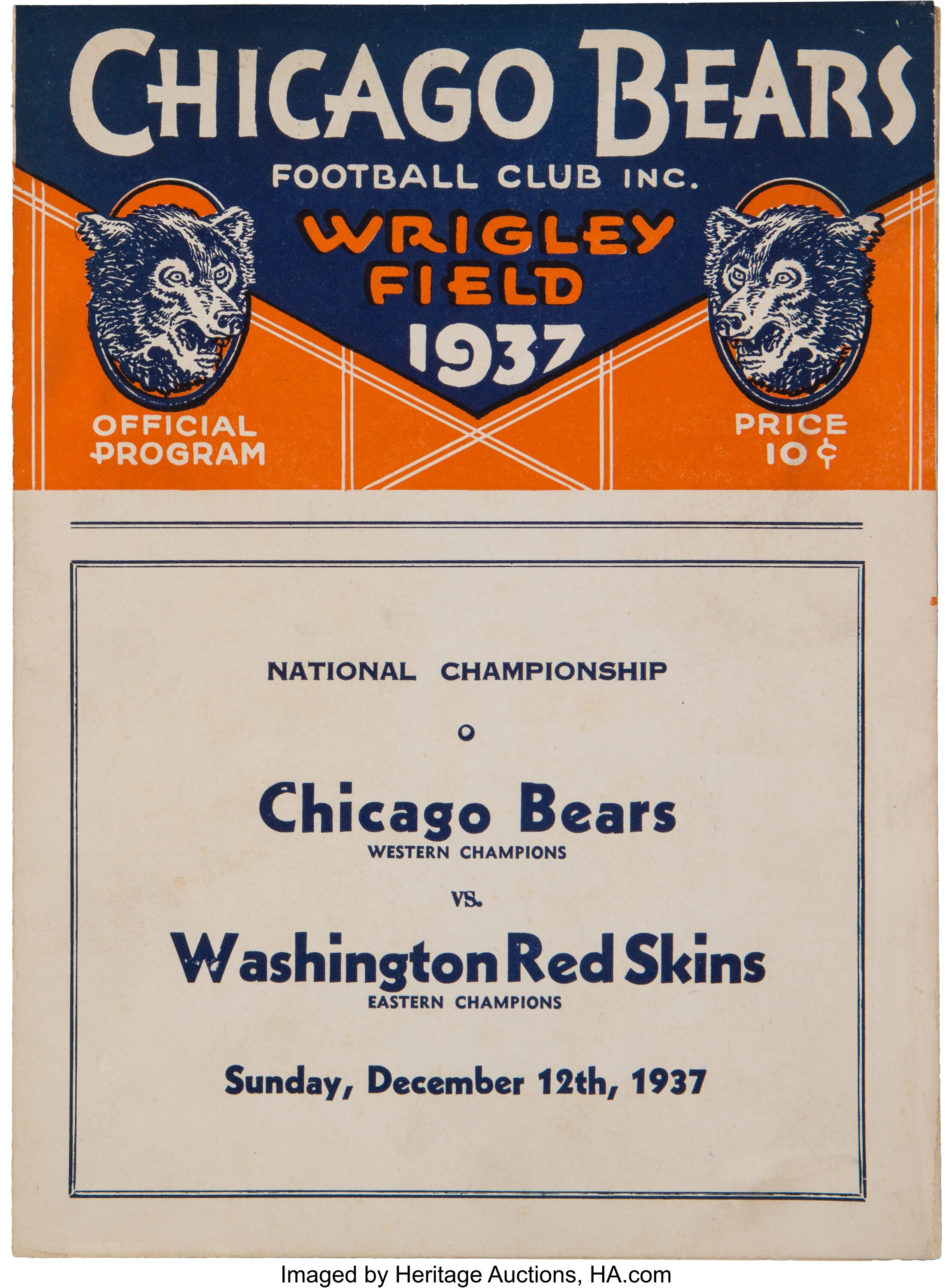 Lot Detail - 1937 NFL CHAMPIONSHIP GAME PROGRAM (CHICAGO BEARS VS