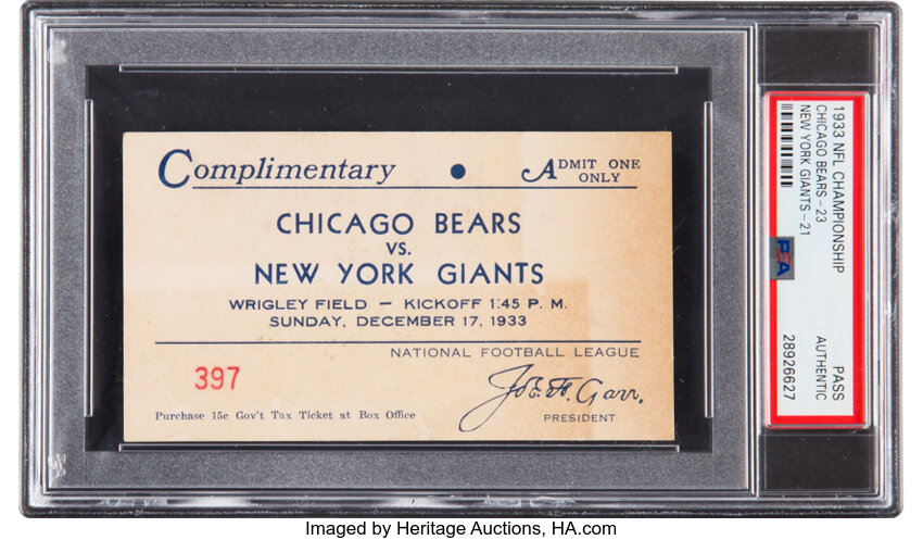 Lot Detail - DEC. 17, 1933 CHICAGO BEARS VS. NEW YORK GIANTS NFL