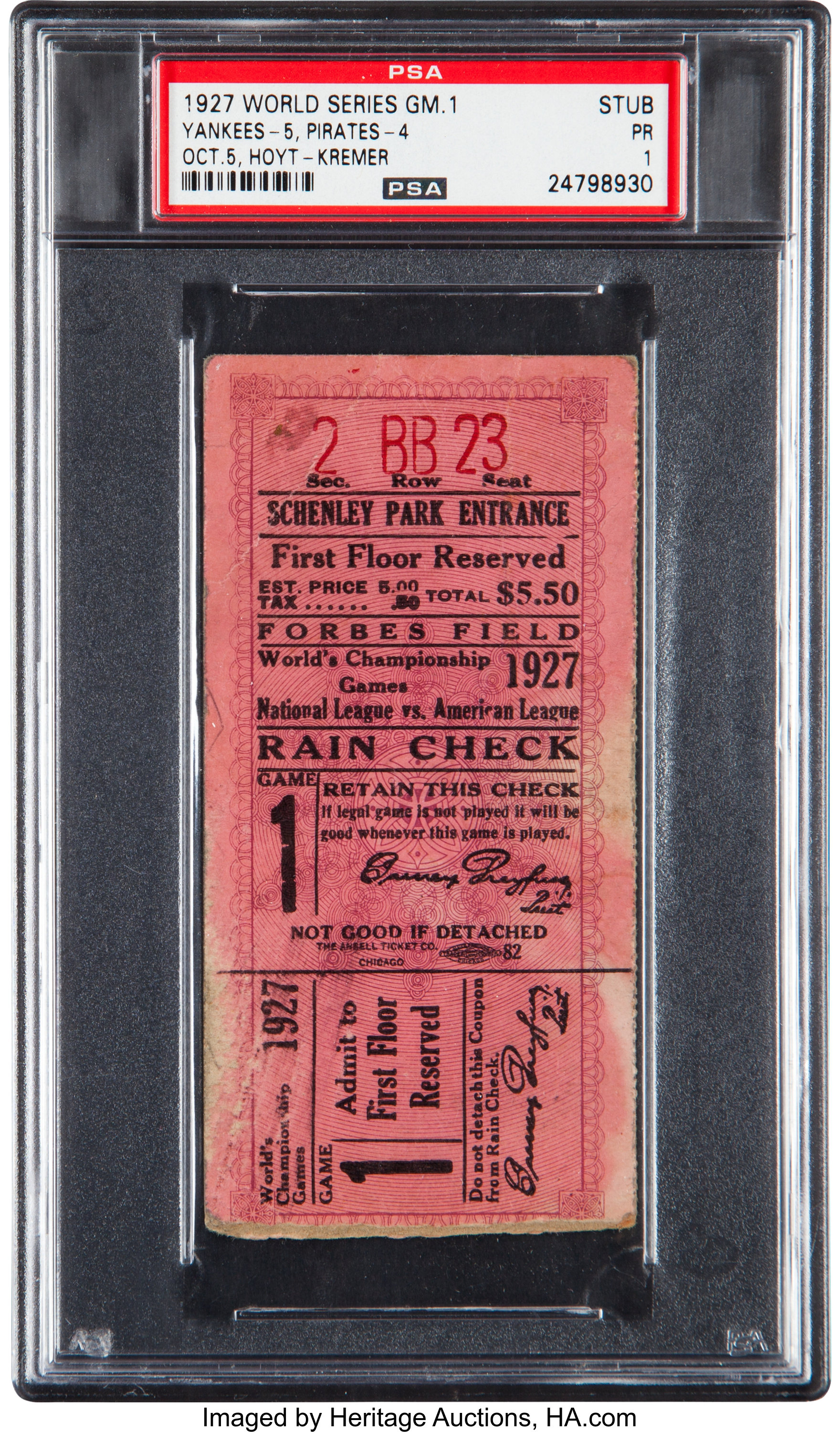 Lot Detail - OCTOBER 5, 1927 WORLD SERIES GAME 1 TICKET STUB (NEW