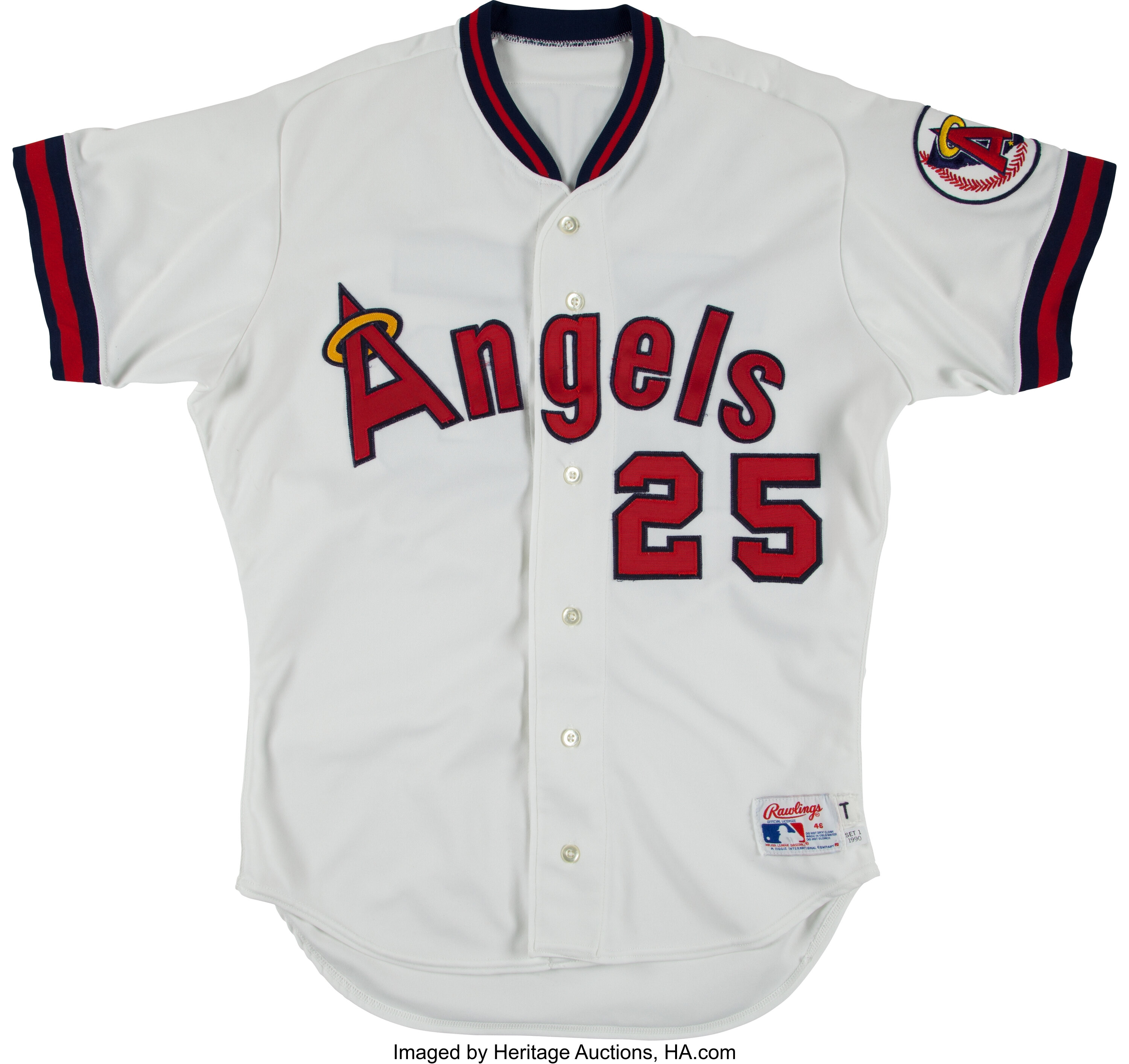 Angels branded hockey jersey worn by #25 Jim Abbott for Honorary