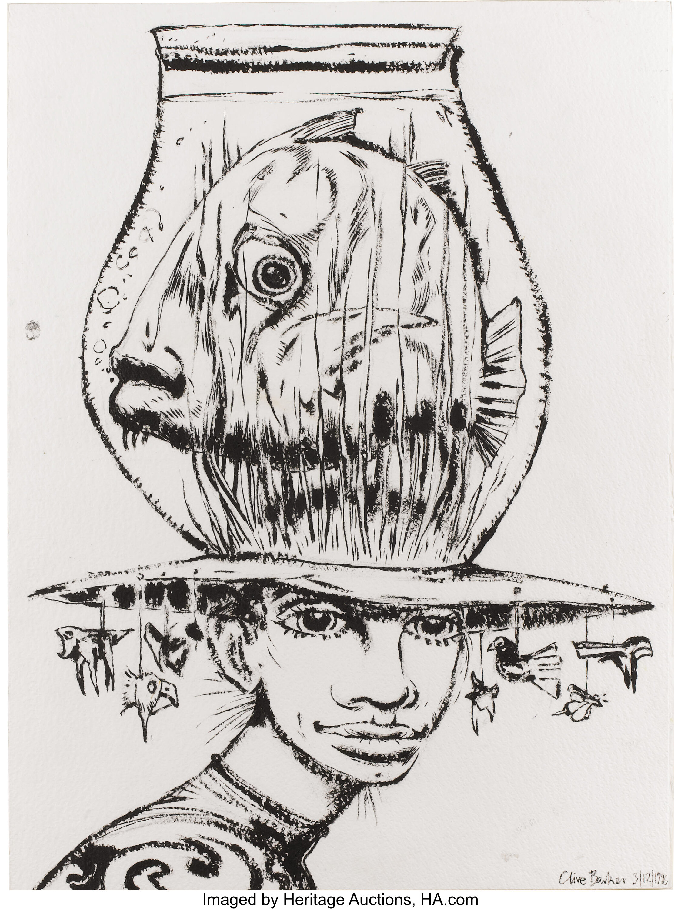 CLIVE BARKER (English b.1940) . Woman With a Fish Bowl Head, 1996 ...