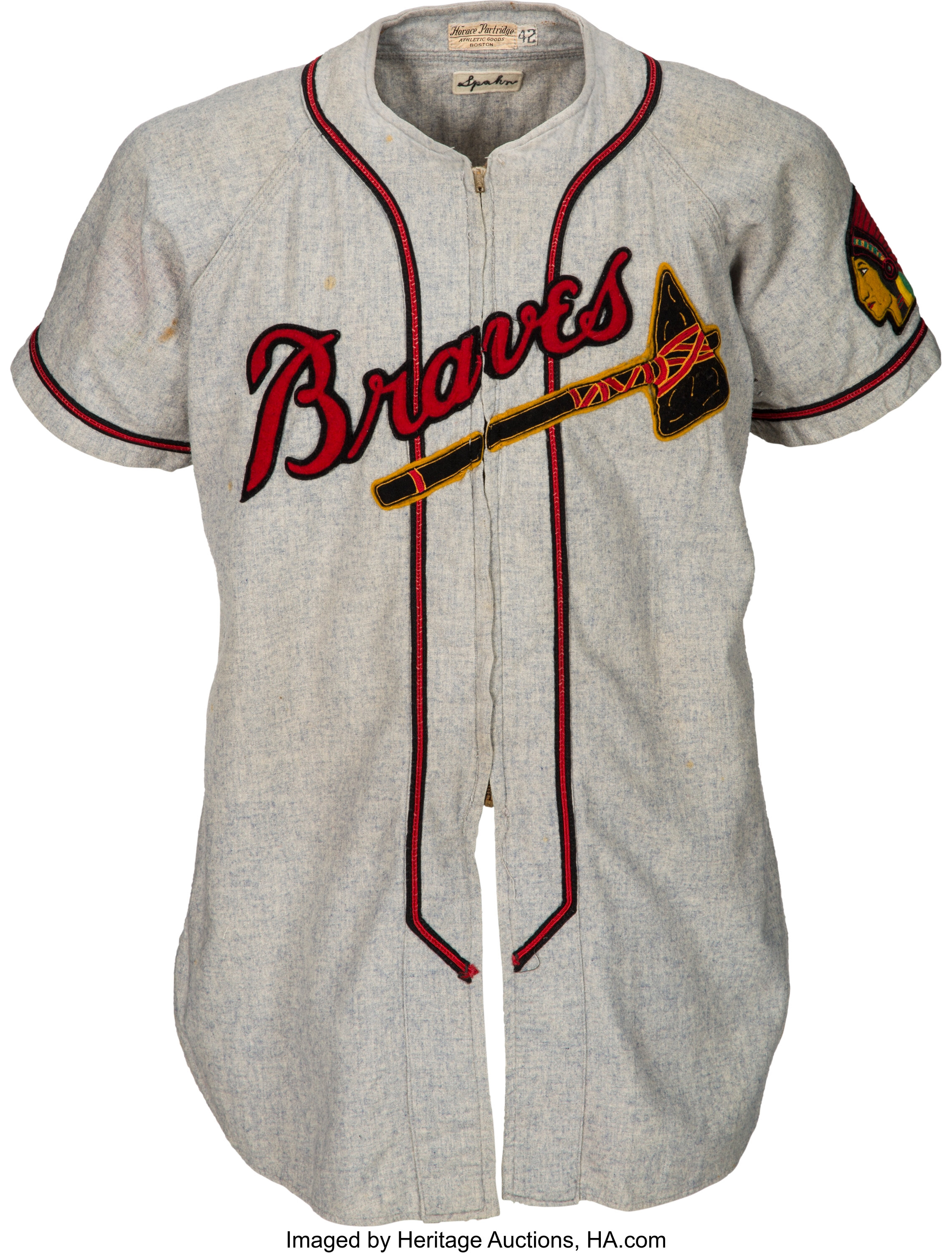 1950 Warren Spahn Game Worn Boston Braves Jersey, MEARS A8