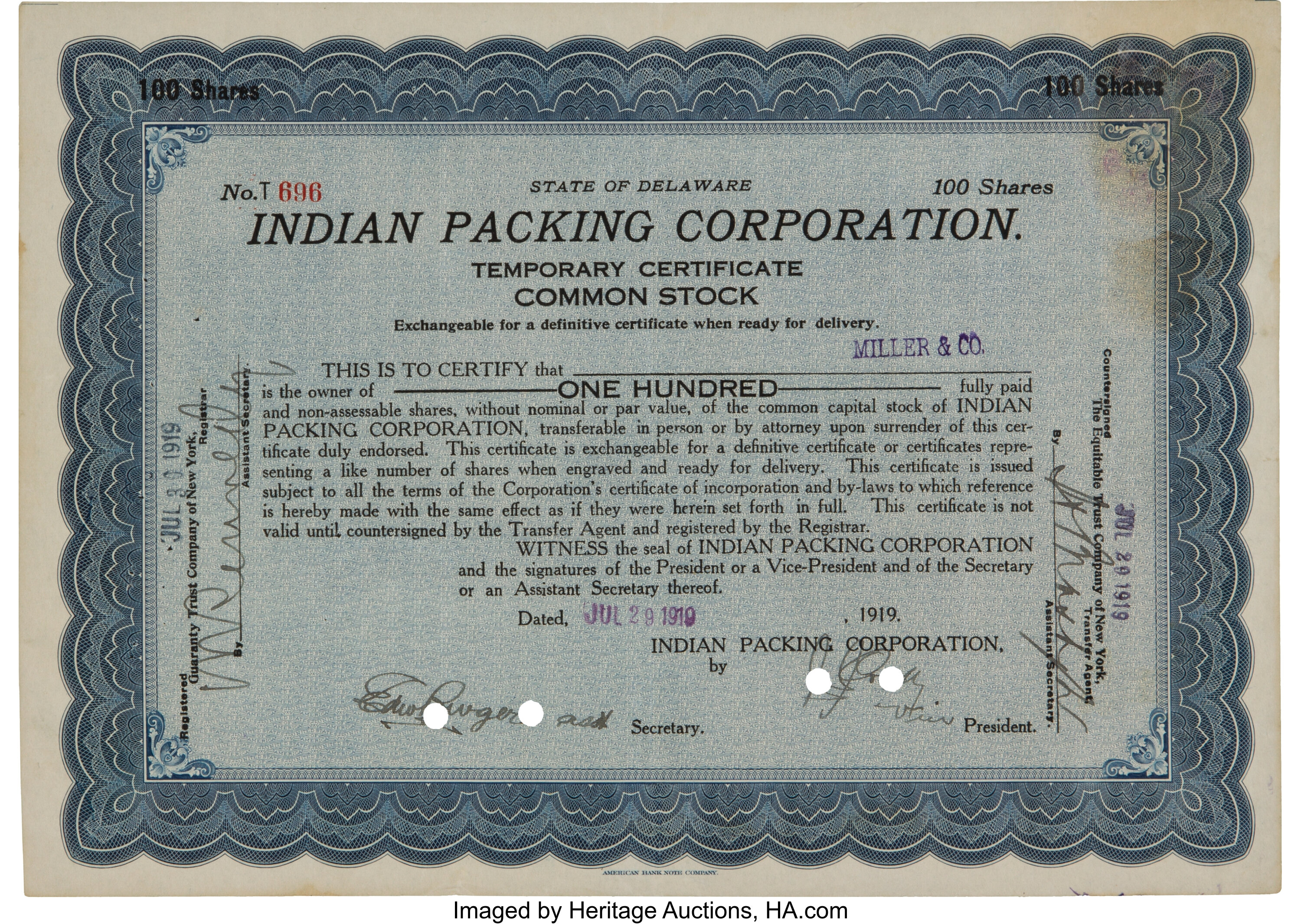 Rare 1923 Green Bay Packers stock certificate up for auction