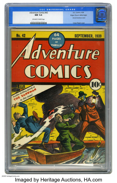 Golden Age (1938-1955):Superhero, Adventure Comics #42 Mile High pedigree (DC, 1939) CGC NM 9.4 Off-white to white pages. The original Golden Age Sandman, com...