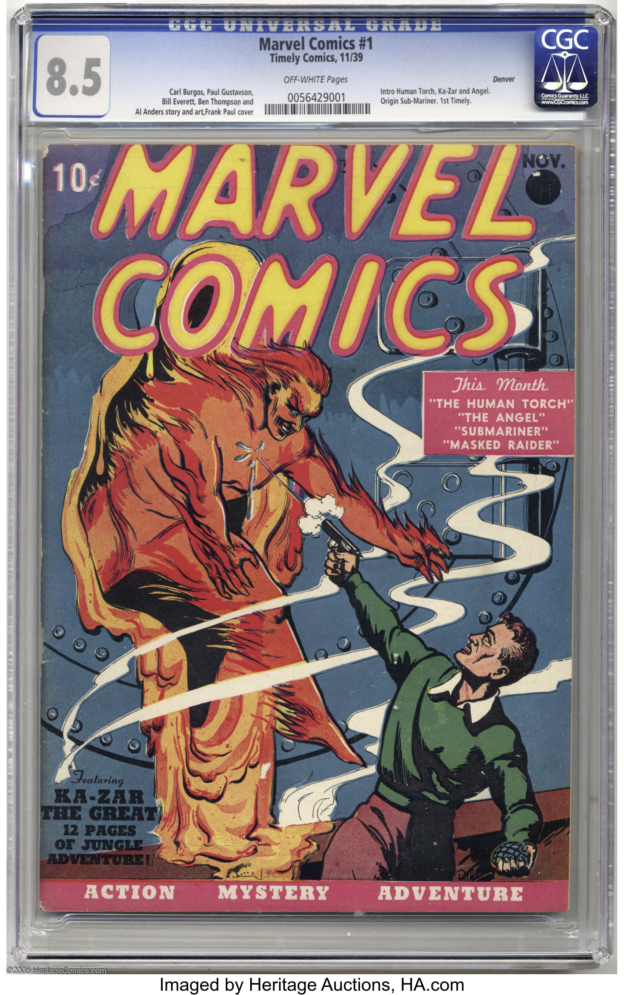 Marvel Comics #1 Denver pedigree (Timely, 1939) CGC VF+ 8.5, Lot #5273