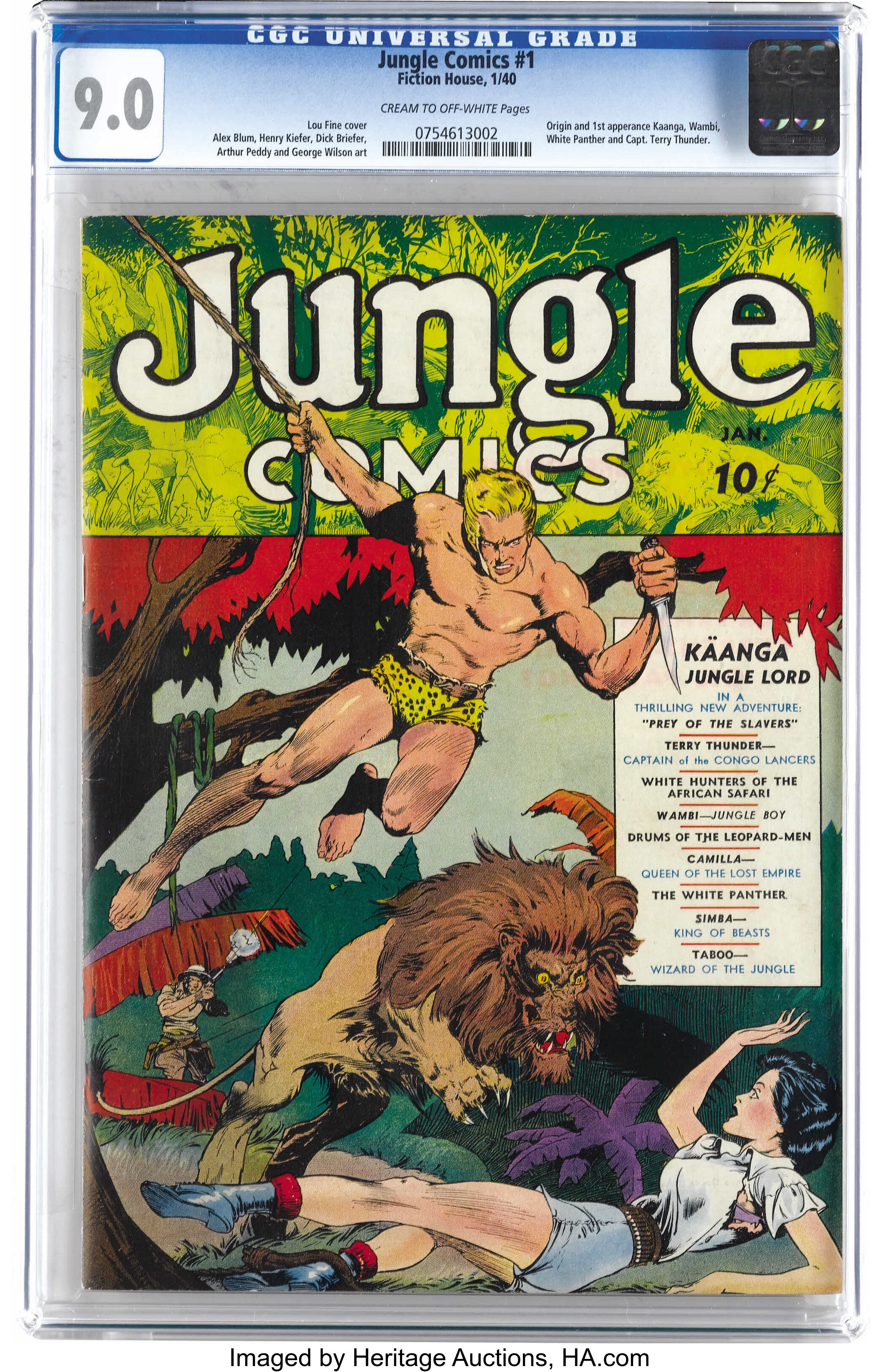 Jungle Comics 1 Fiction House 1940 Cgc Vf Nm 9 0 Cream To