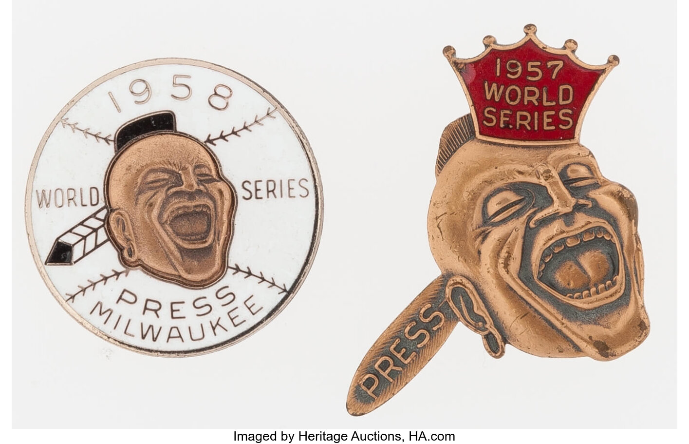 1957 & 1958 Milwaukee Braves World Series Press Pins..  Baseball, Lot  #42157