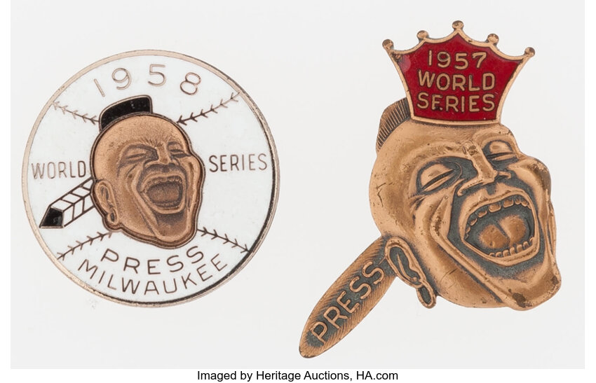 1957 & 1958 Milwaukee Braves World Series Press Pins..  Baseball, Lot  #42157