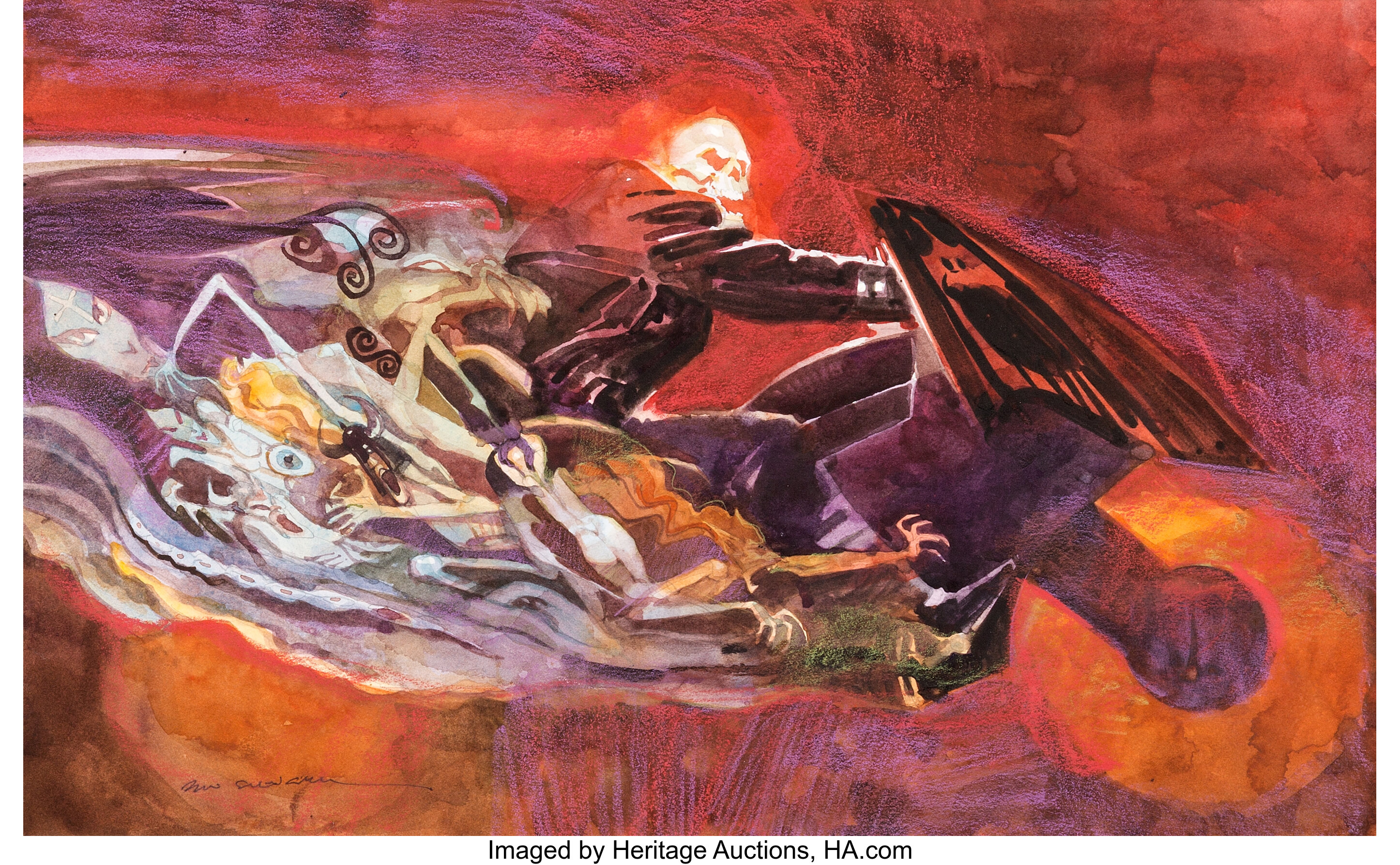 Bill Sienkiewicz - Ghost Rider Study Painting Original Art (c 