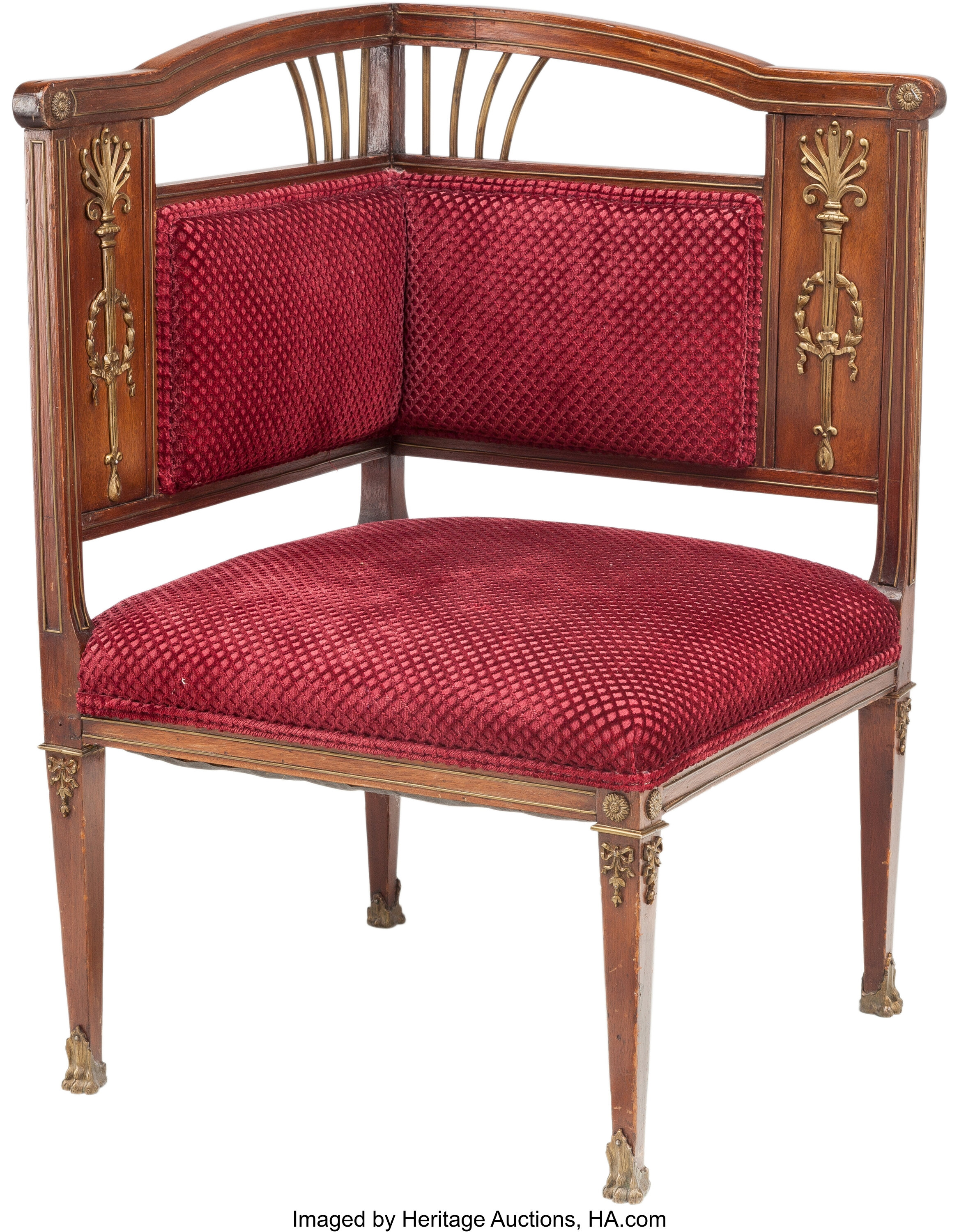 A French Second Empire Mahogany And Gilt Bronze Corner Chair
