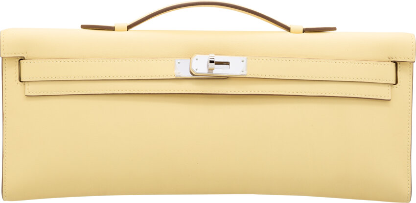 Hermes Kelly bag 25 Retourne Jaune poussin Swift leather Gold