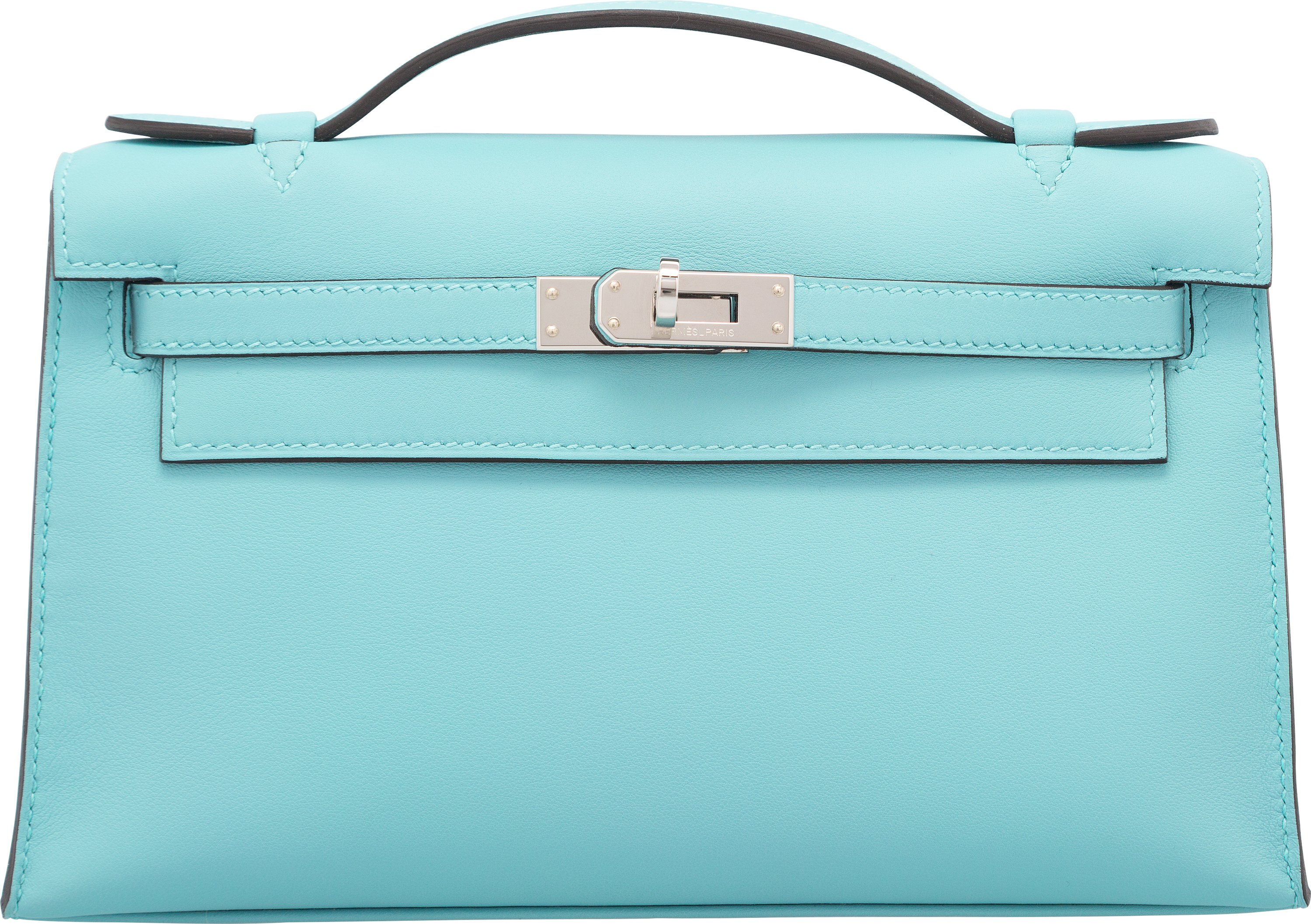 Hermes Blue Atoll Swift Leather Kelly Pochette Bag with Palladium