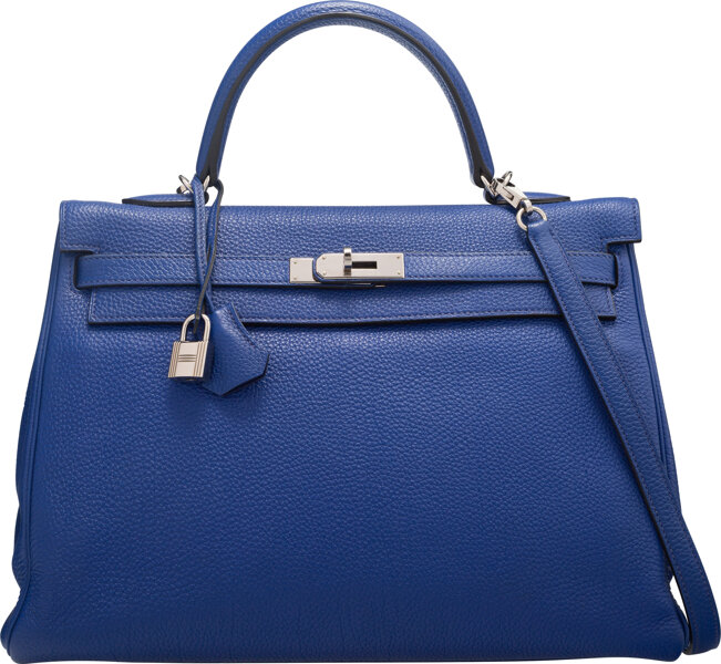 Hermes Kelly bag 25 Retourne Blue nuit Togo leather Silver hardware