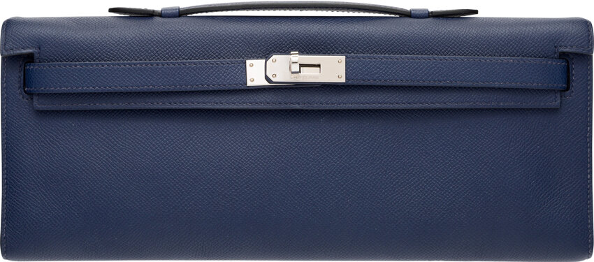 Hermes Blue Sapphir Epsom Leather Kelly Cut Clutch Bag with, Lot #58084