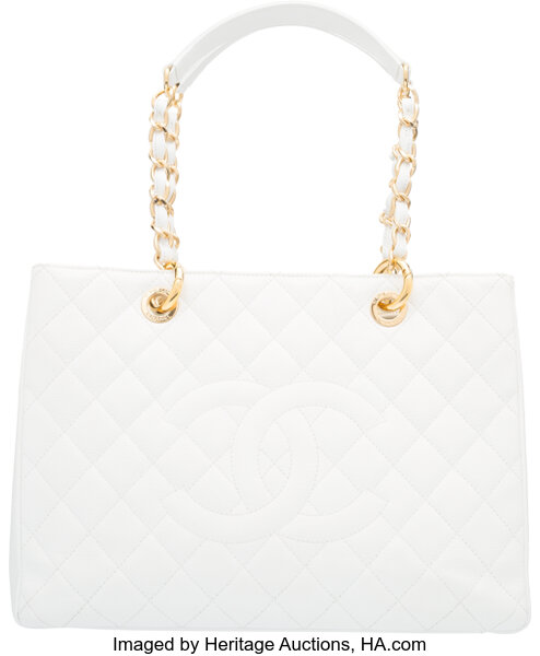 Chanel White Caviar Leather GST Grand Shopping Tote Bag with Gold, Lot  #58003