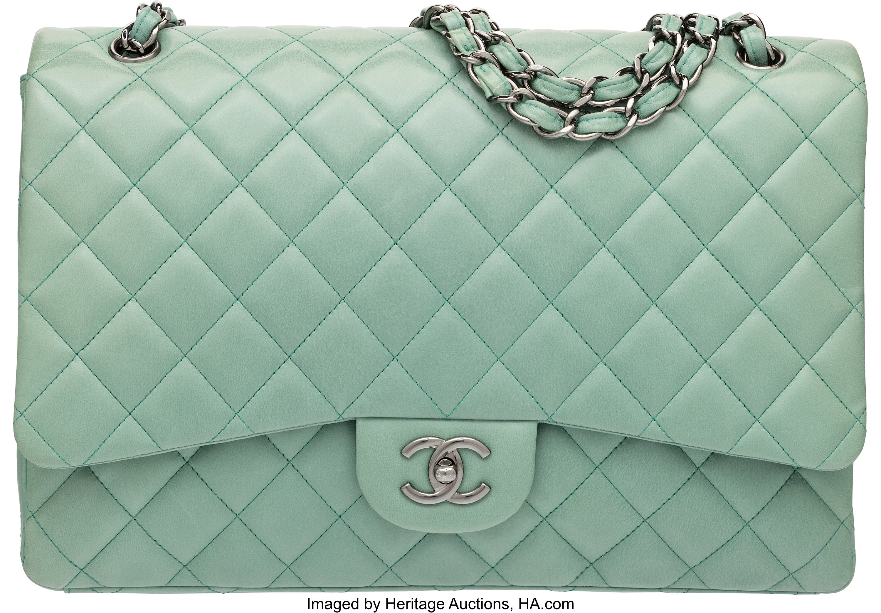 Chanel Mint Green Lambskin Leather Maxi Single Flap Bag with Shiny | Lot  #58015 | Heritage Auctions