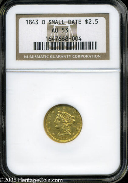 1843 O 2 12 Small Date Crosslet 4 Au53 Ngc Liberty