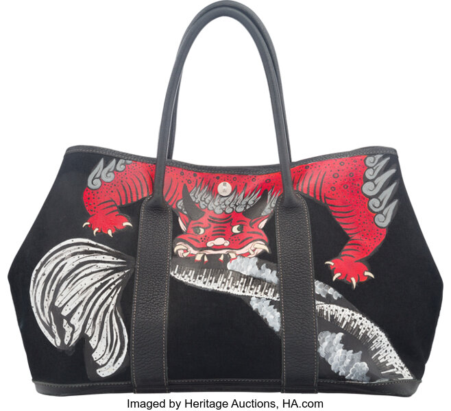 Hermes Black Canvas & Leather GARDEN PARTY PM Tote Bag