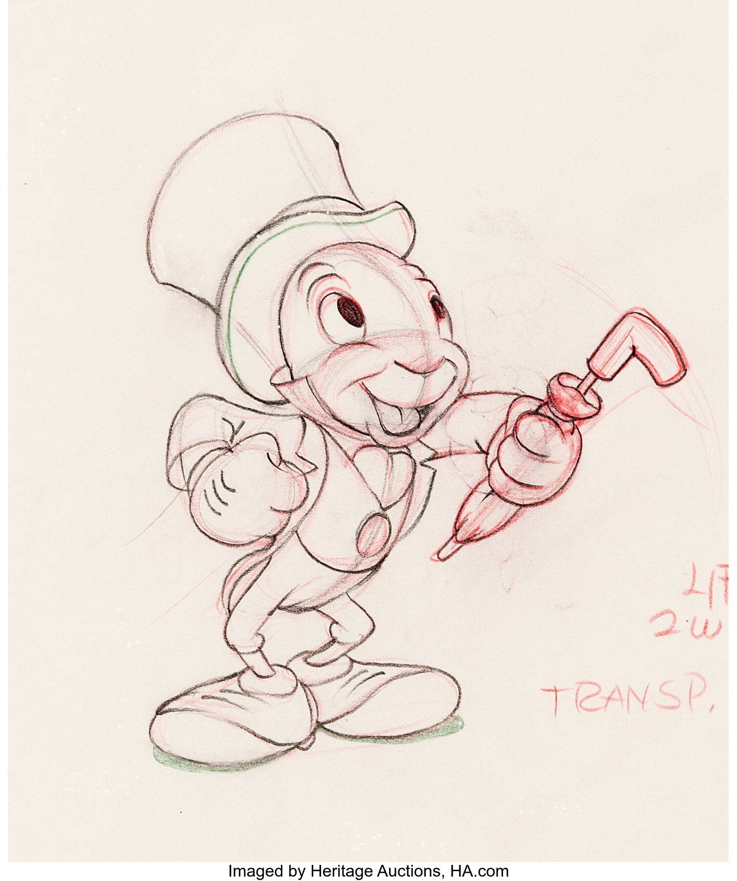 Pinocchio Jiminy Cricket Animation Drawing (Walt Disney, 1940 ...