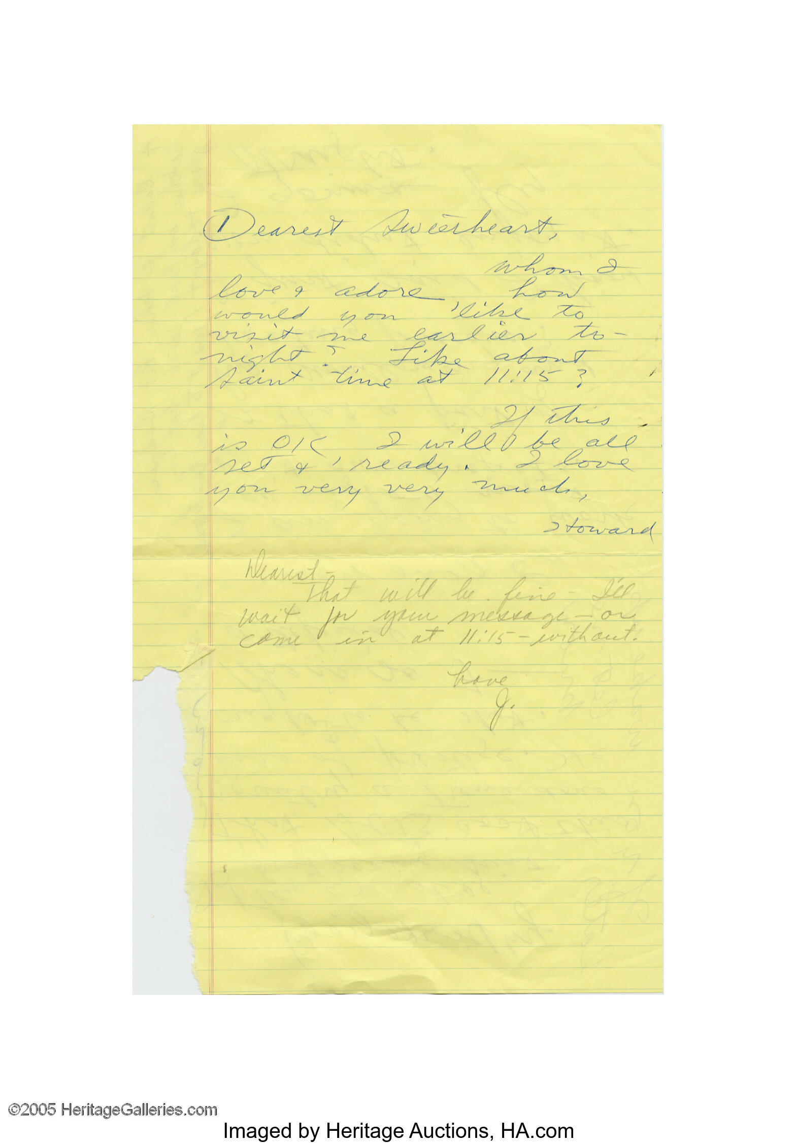 Howard Hughes And Jean Peters Handwritten Notes Mention Baseball Lot 25429 Heritage Auctions