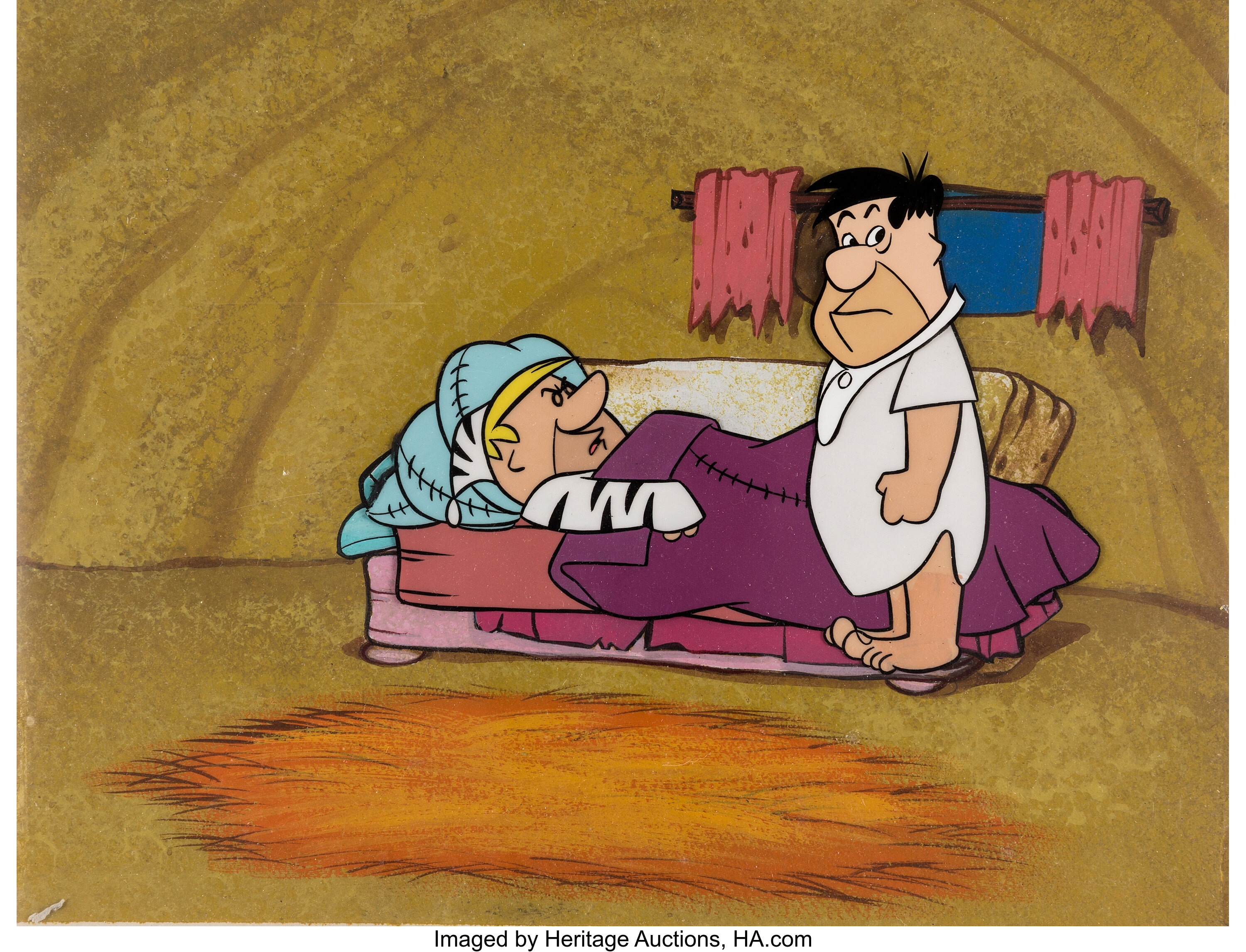 The Flintstones Fred And Barney Production Cel Setup With Key Lot 0681