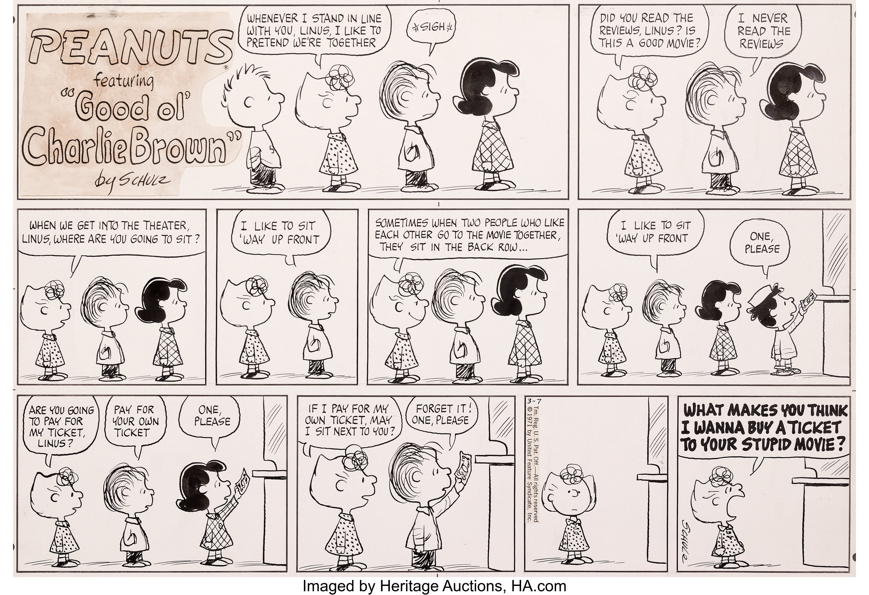 Charles Schulz Peanuts Sunday Page du 7 mars 1971 (United Feature