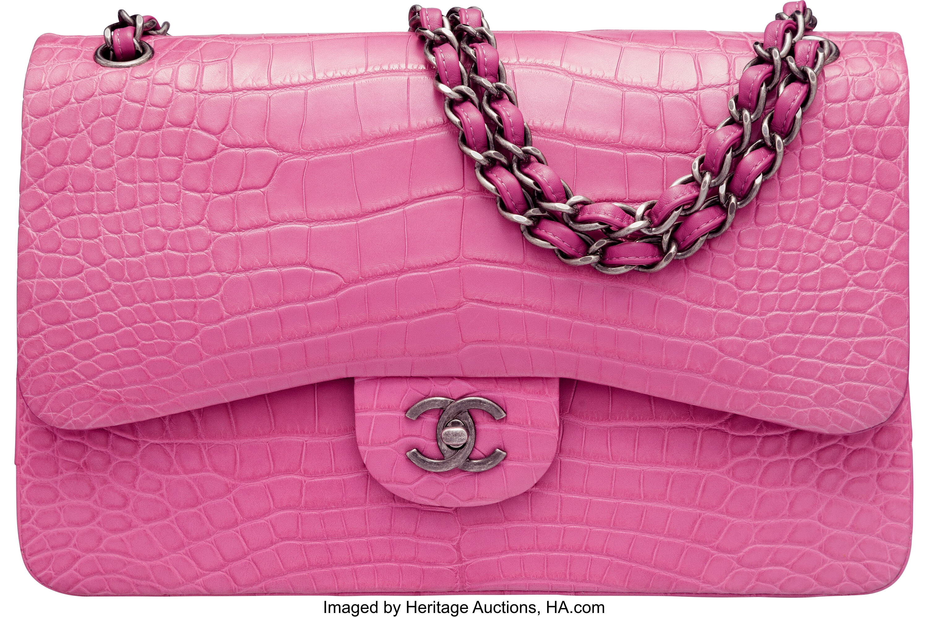 Chanel Matte Dark Pink Alligator Jumbo Classic Double Flap Bag with | Lot  #58007 | Heritage Auctions