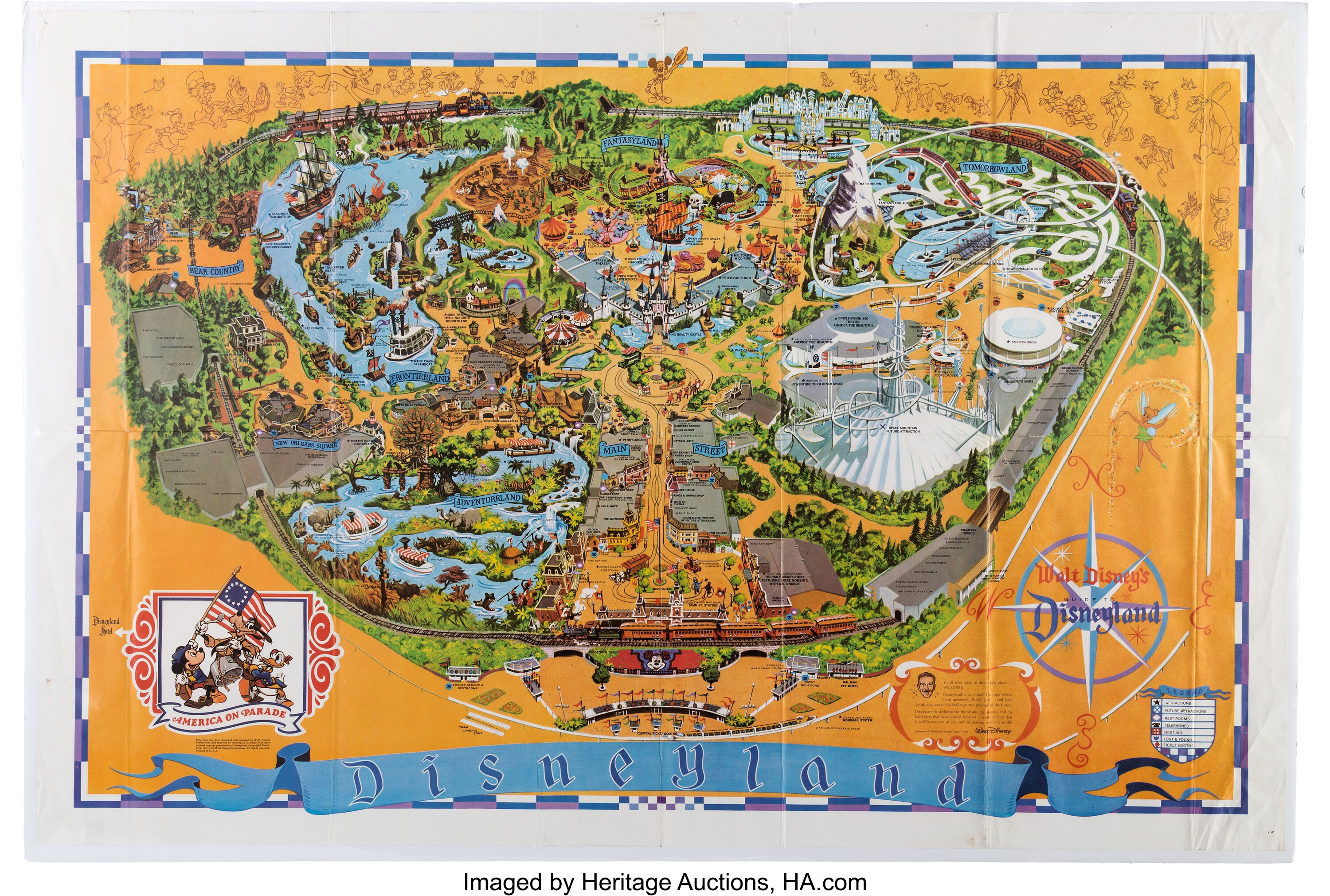 Disneyland Fun Map Print (Walt Disney, 1975).... Memorabilia