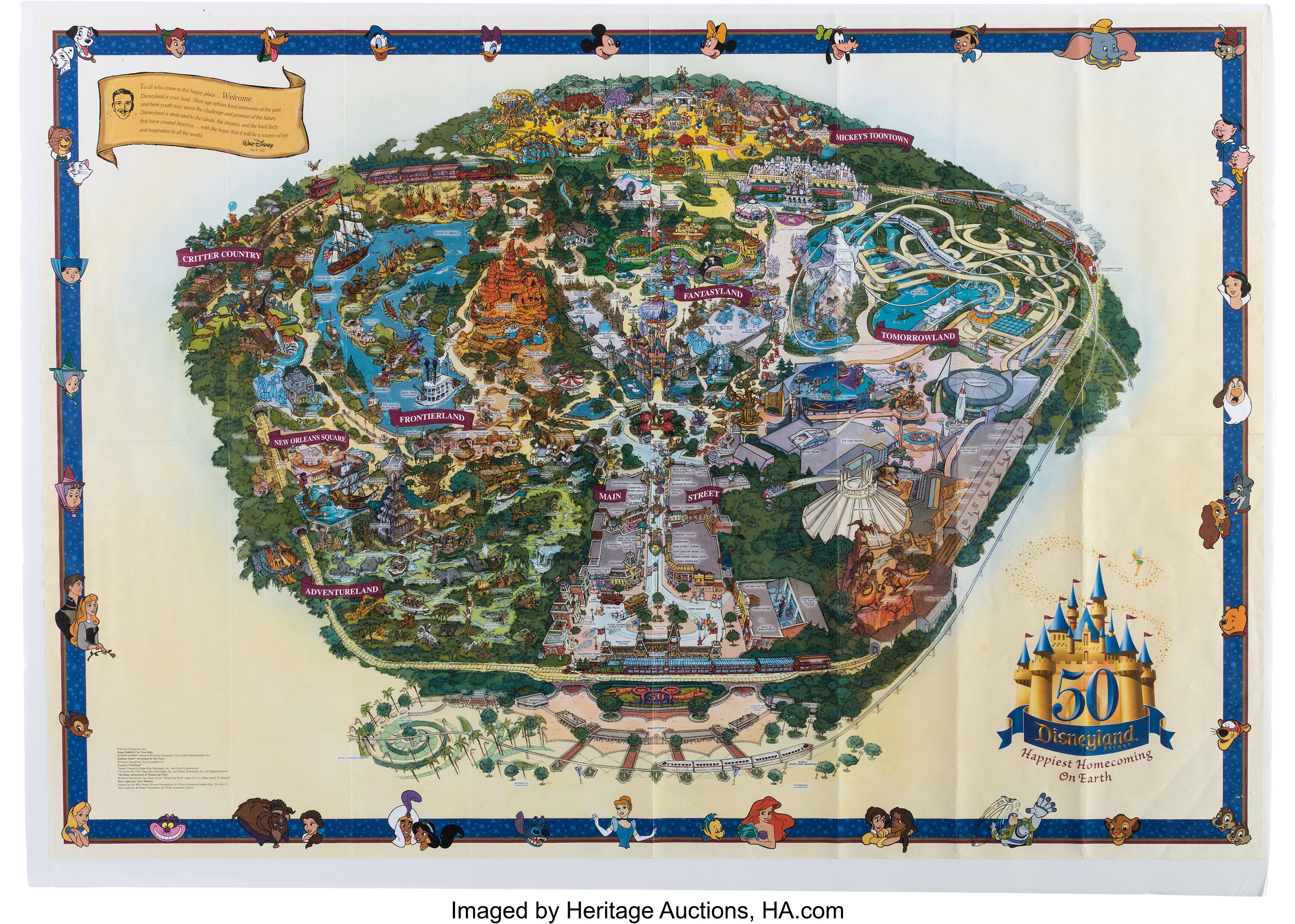 Disneyland Fun Map Print - 50th Edition (Walt Disney, 2005).... | Lot ...