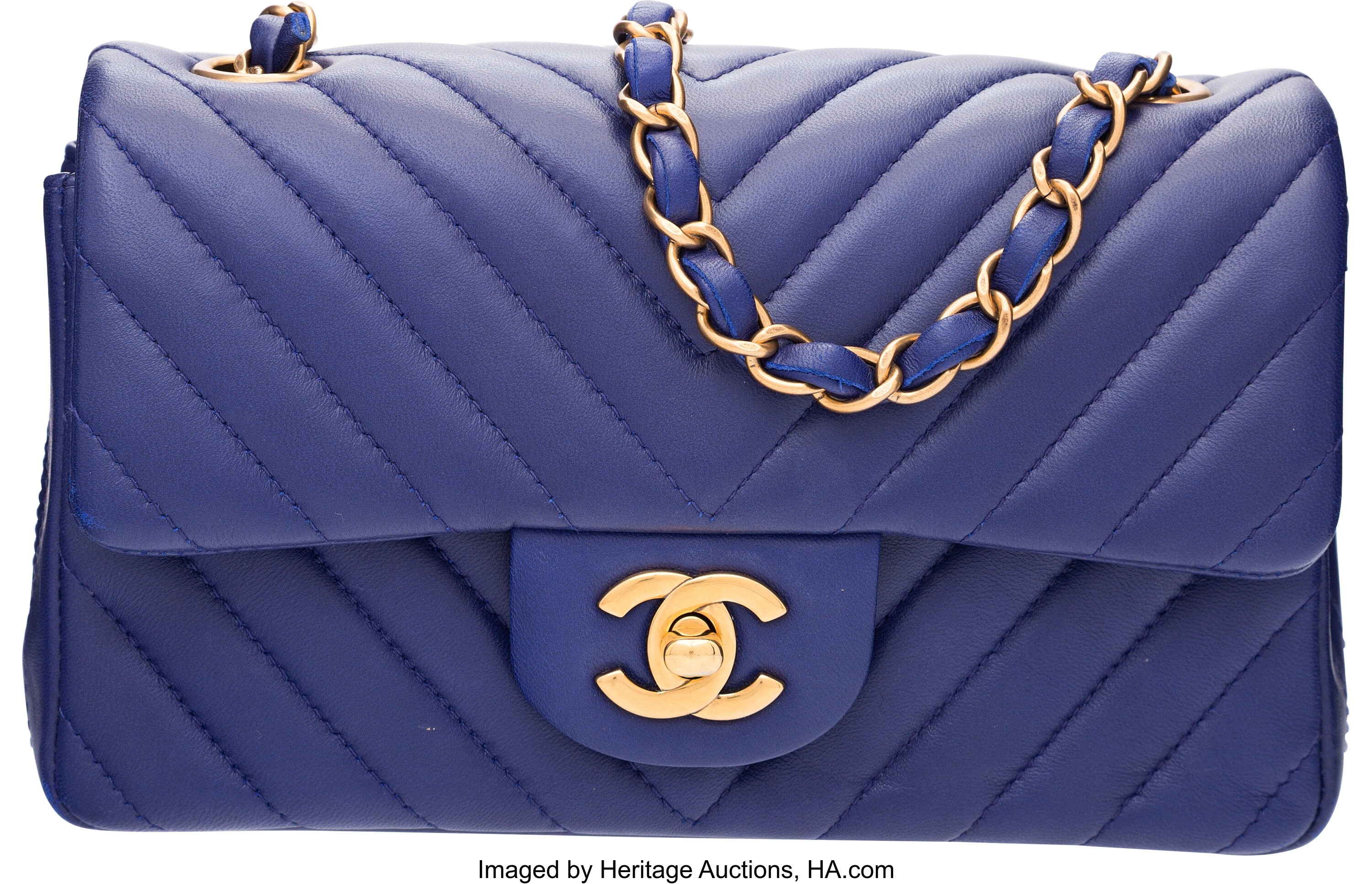 Chanel Blue Chevron Quilted Lambskin Leather Rectangular Mini | Lot #58013  | Heritage Auctions