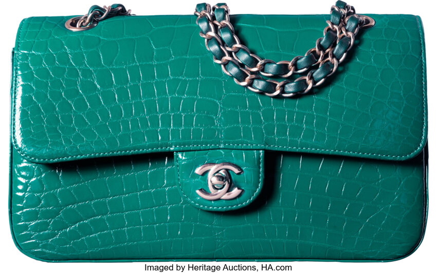 Chanel Shiny Emerald Green Alligator Medium Classic Double Flap Bag, Lot  #58014