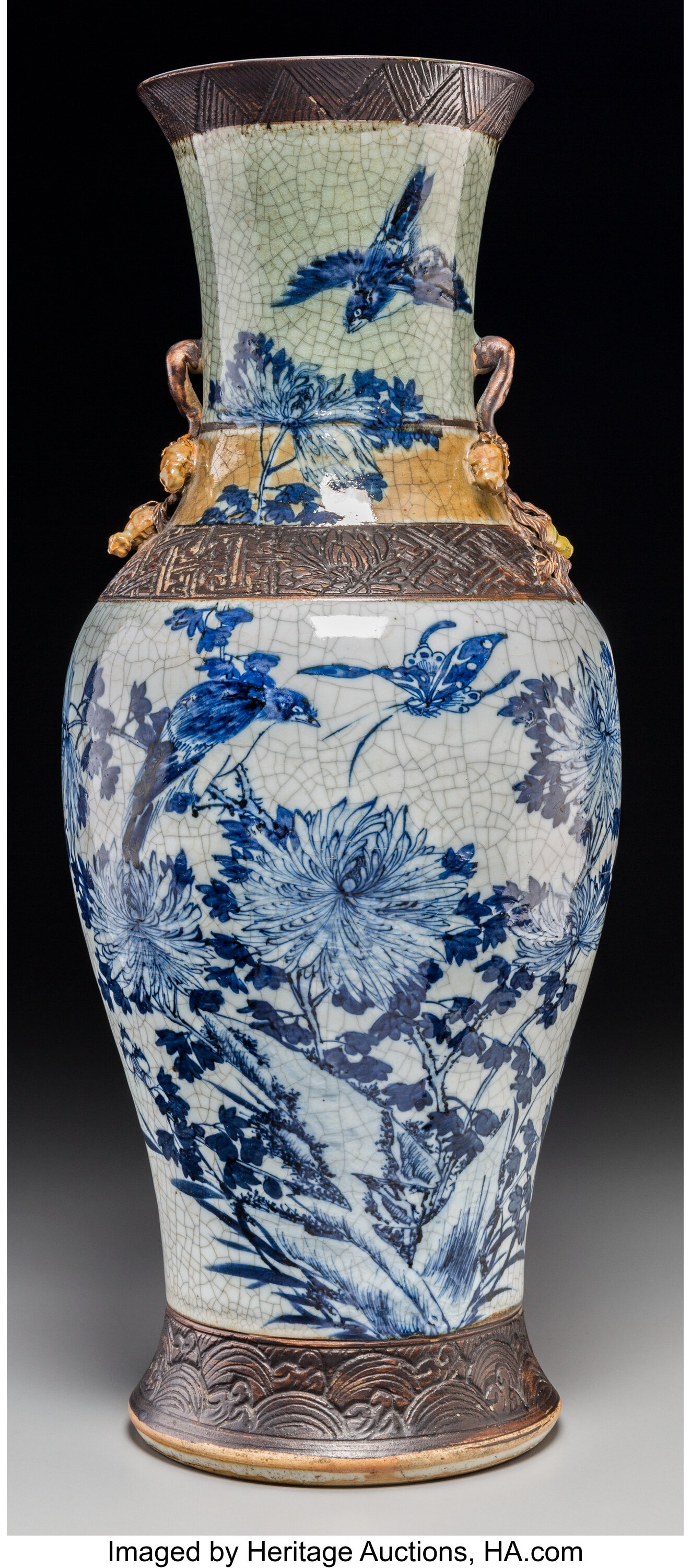 A Large Chinese Crackle Glazed Blue And White Porcelain Vase