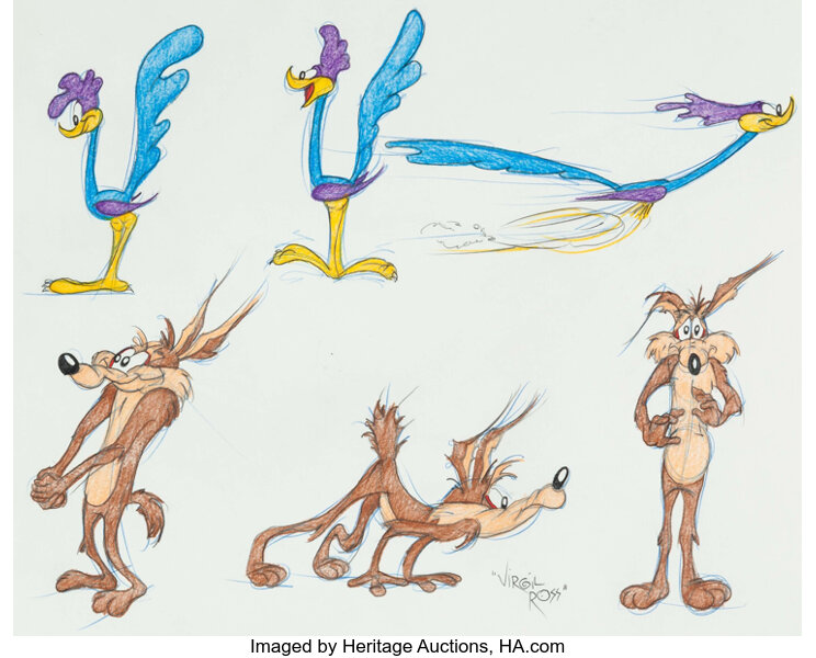 Original Warner Brothers Virgil Ross Model Sheet Animation Drawing fea –