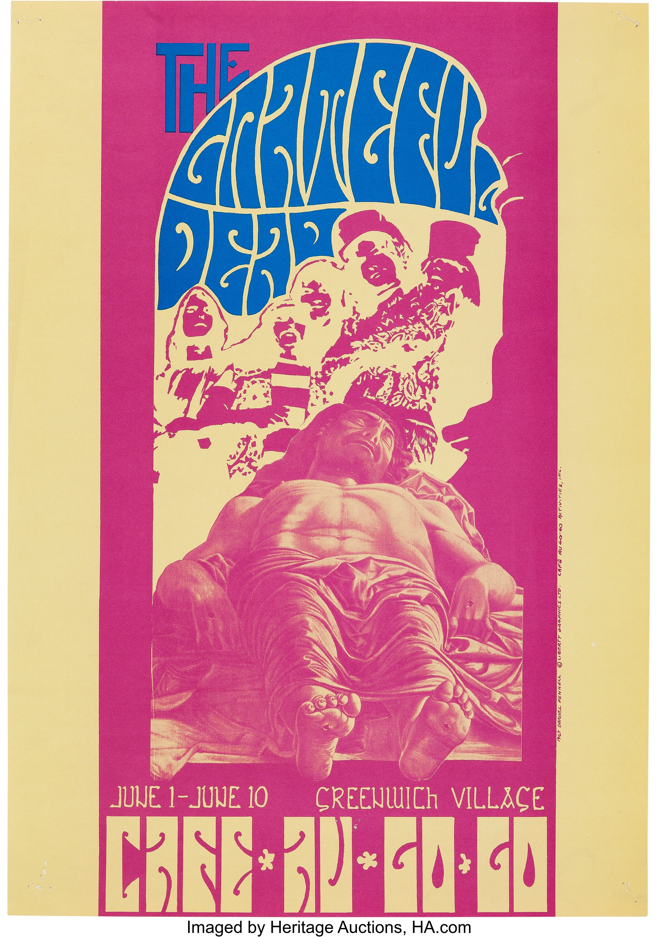 Lot Detail - 1967 Grateful Dead Concert Poster from “Cafe Au Go Go” in  Greenwich Village - Incredibly Rare - Daniel Fennell Artwork