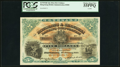 Hong Kong: Hongkong and Shanghai Banking Corporation $5 1.1.1923 Pick 166