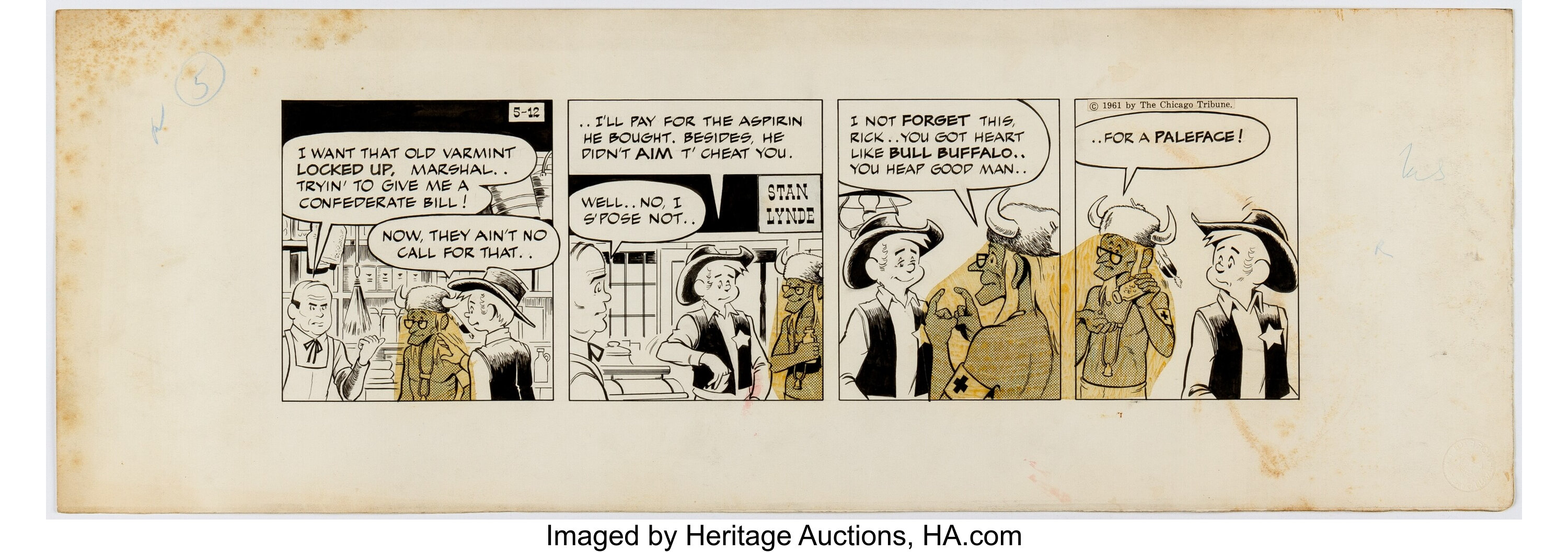 Stan Lynde Rick O'Shay Daily Comic Strip Original Art dated 5-12-61 ...