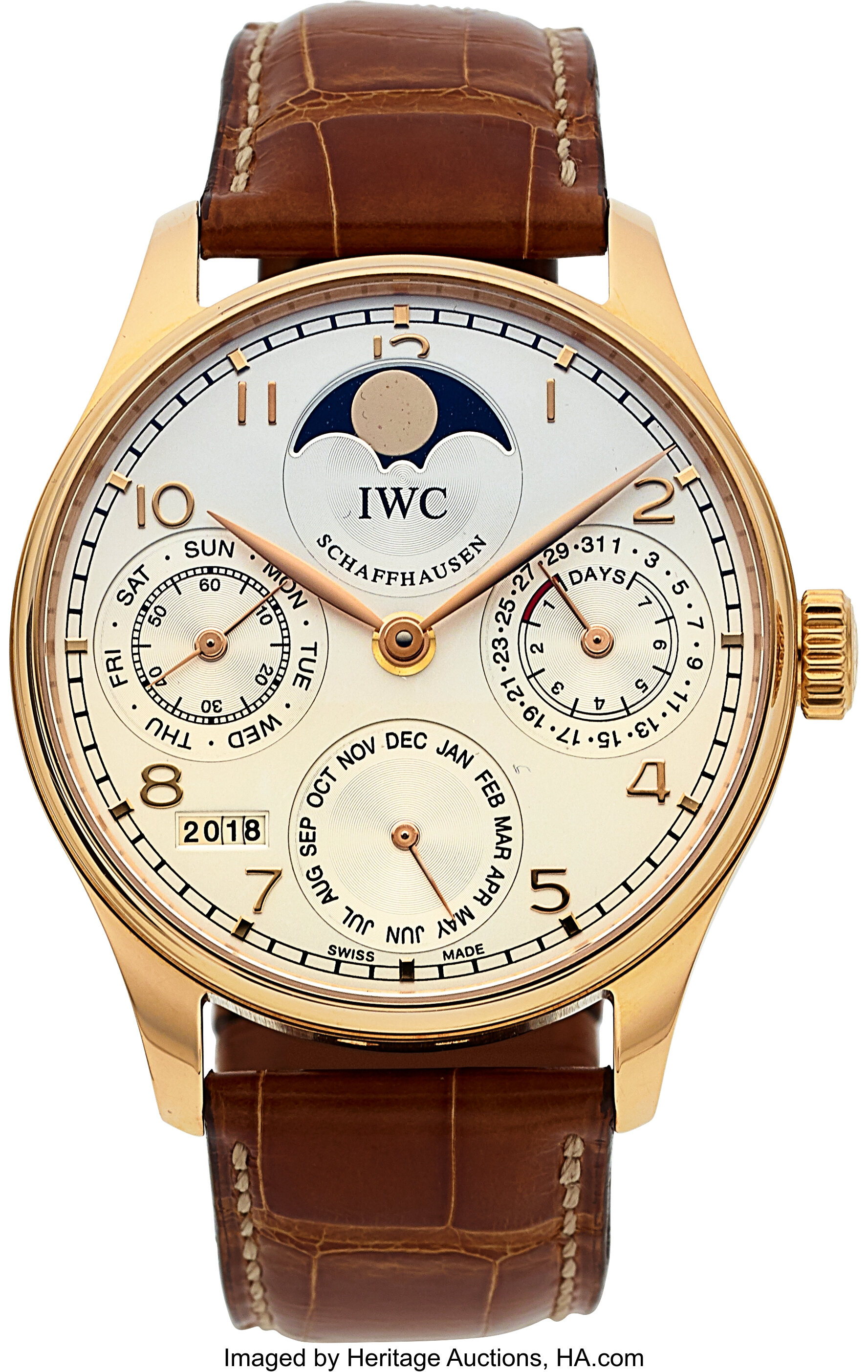 IWC Very Fine 18k Rose Gold Portuguese Perpetual Calendar With Moon ...