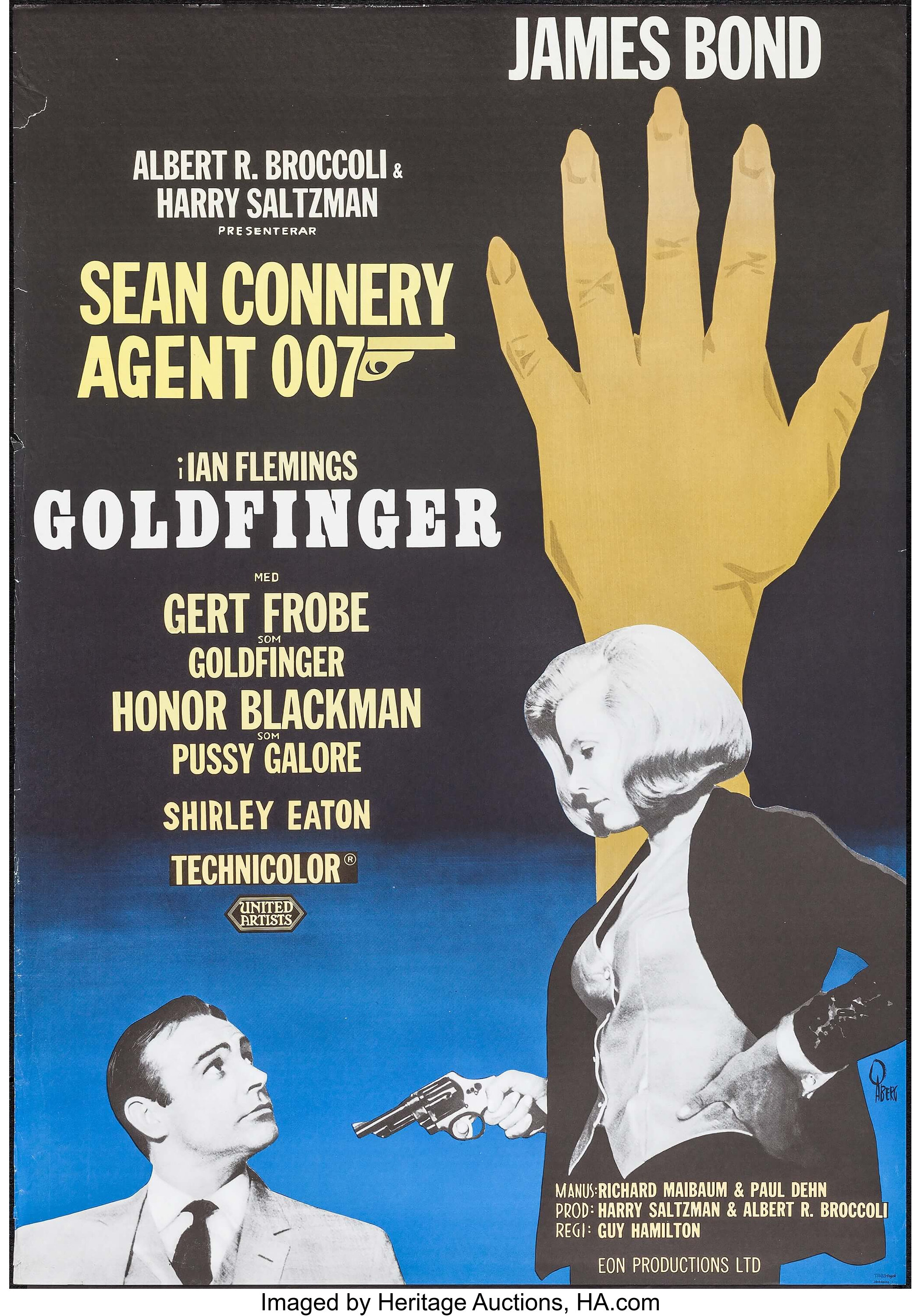 Goldfinger (United Artists, R-1967). Swedish One Sheet (27.25
