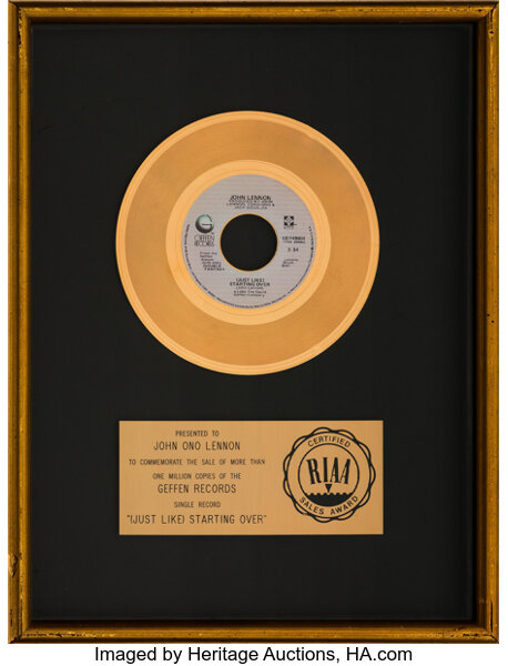 John Lennon Just Like Starting Over Riaa Gold Record Award Lot 3 Heritage Auctions