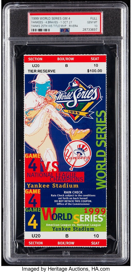 1999 World Series Game 4 Full Ticket PSA Gem Mint 10 - New York, Lot  #42101