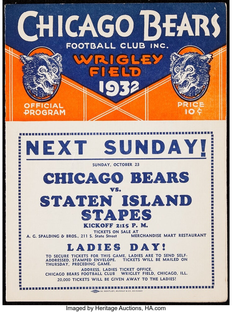 1932 Chicago Bears Vs Green Bay Packers Official Program