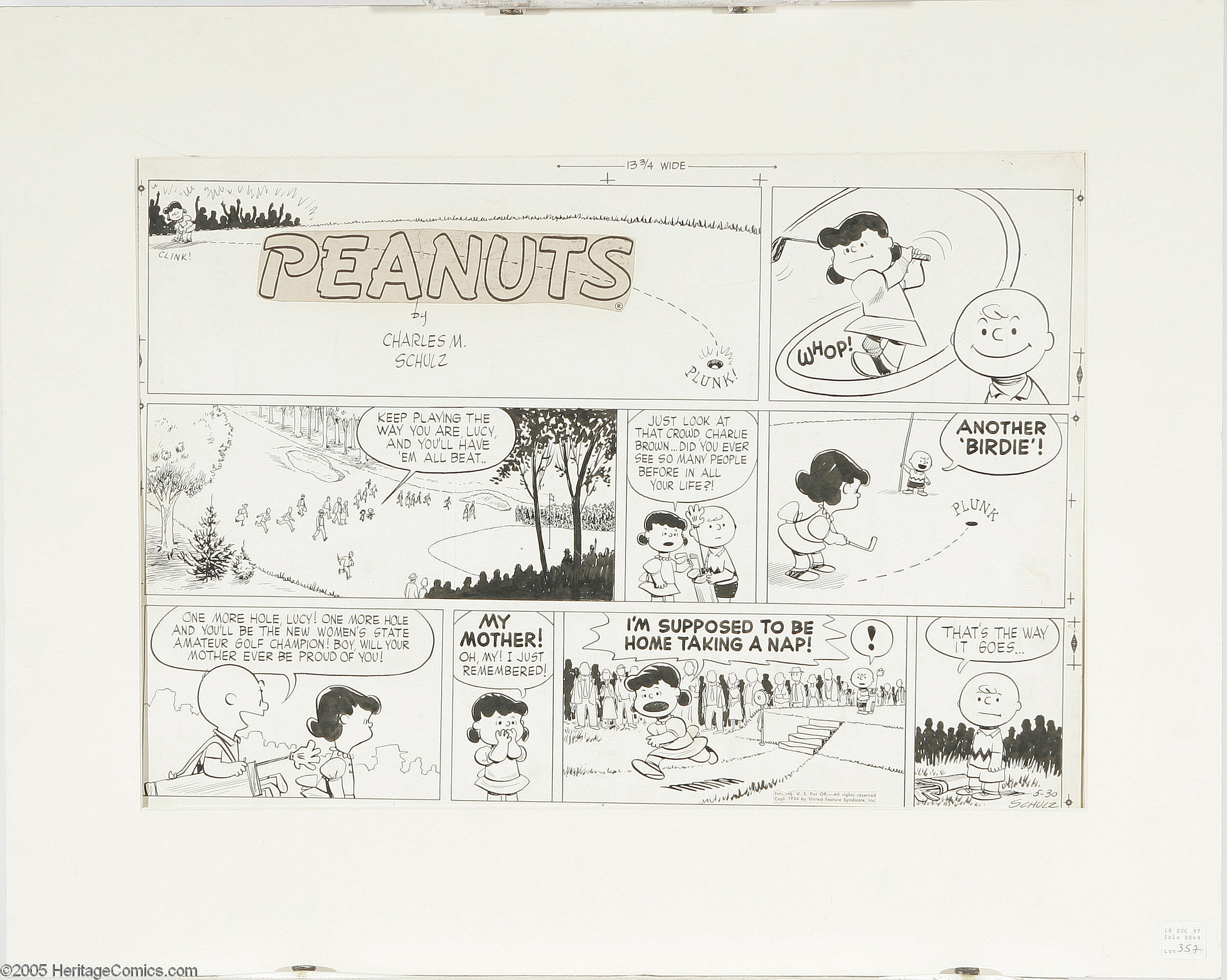 Charles Schulz - Peanuts Sunday Comic Strip Original Art, dated