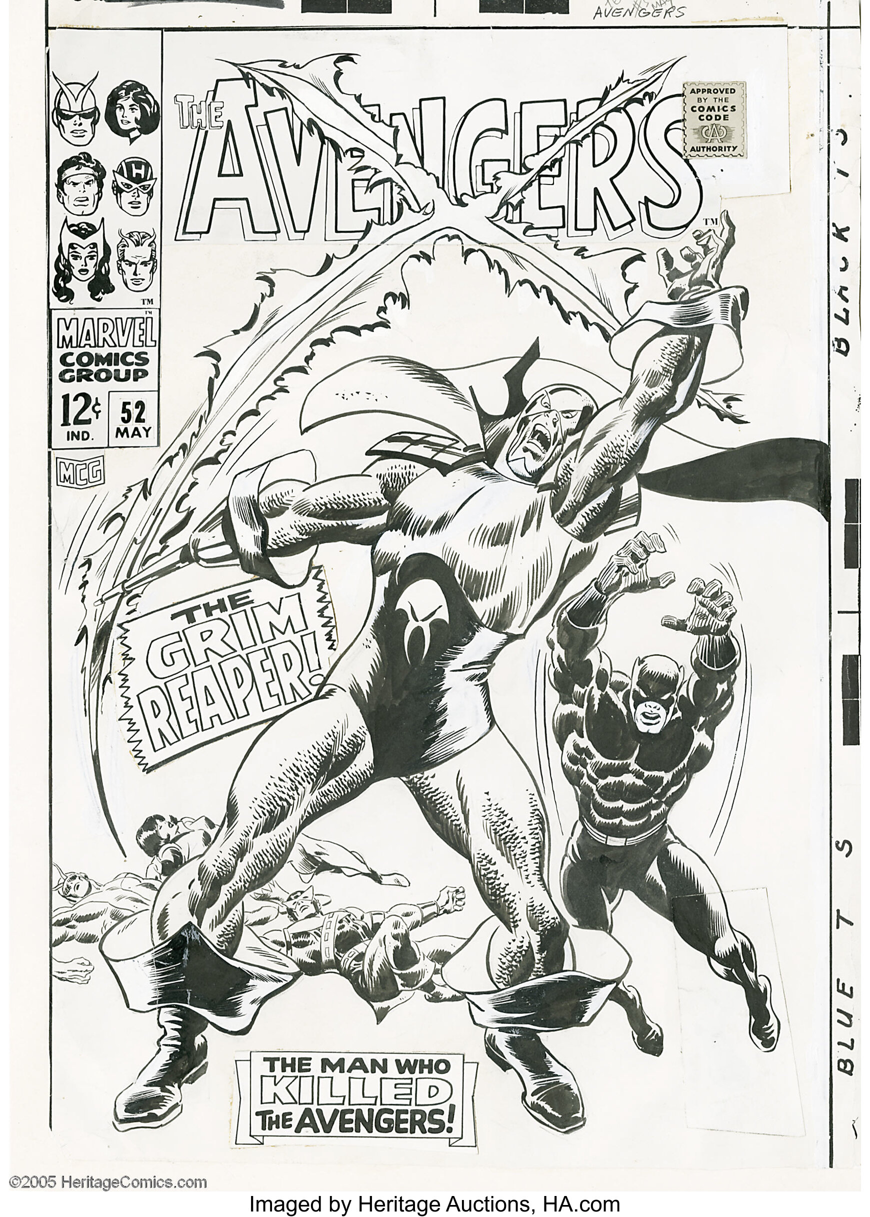 John Buscema - Avengers #52 Cover Original Art (Marvel, 1968). The