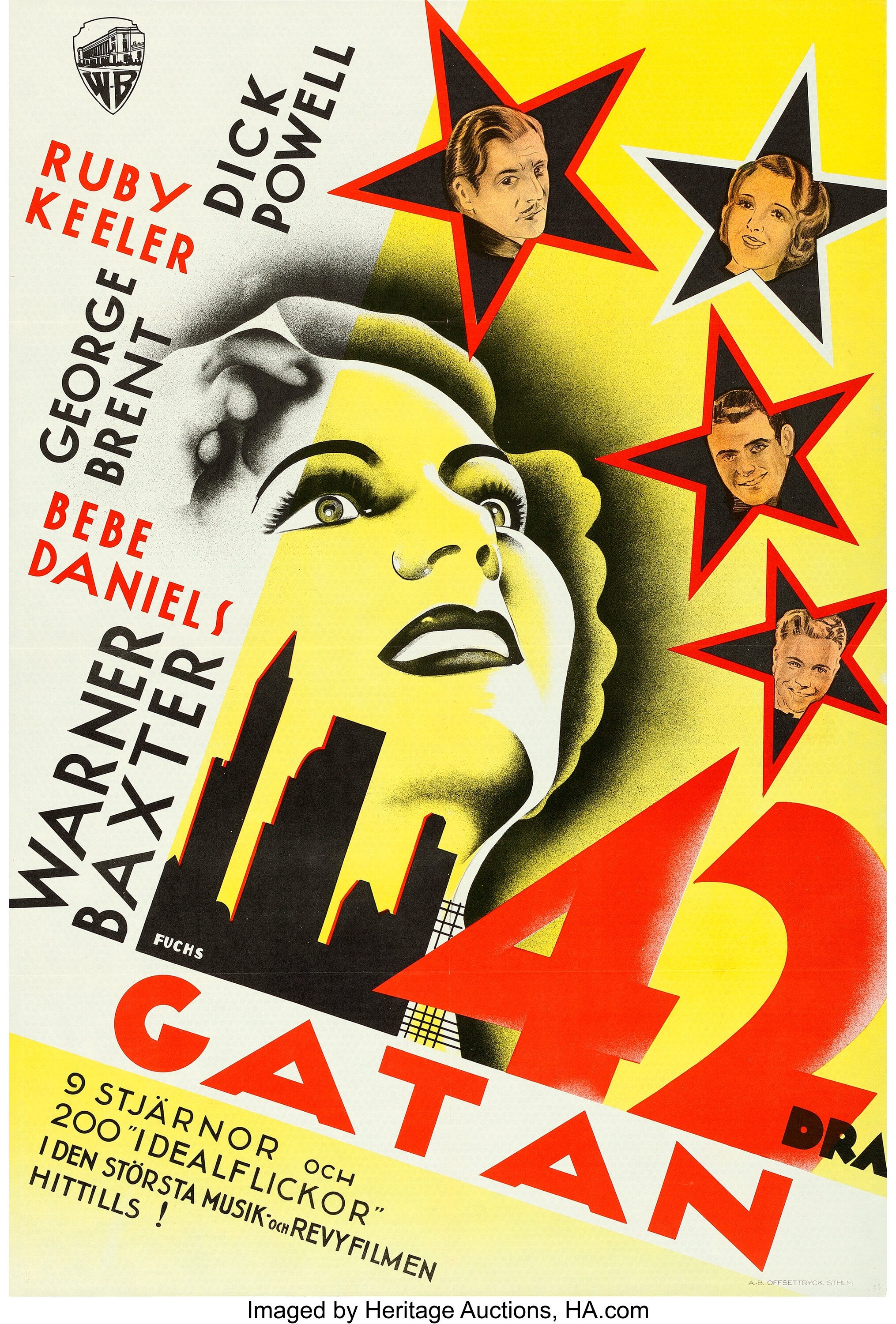 42nd Street (Warner Brothers, Sheet X Swedish Auctions 1933). Heritage (26.75\