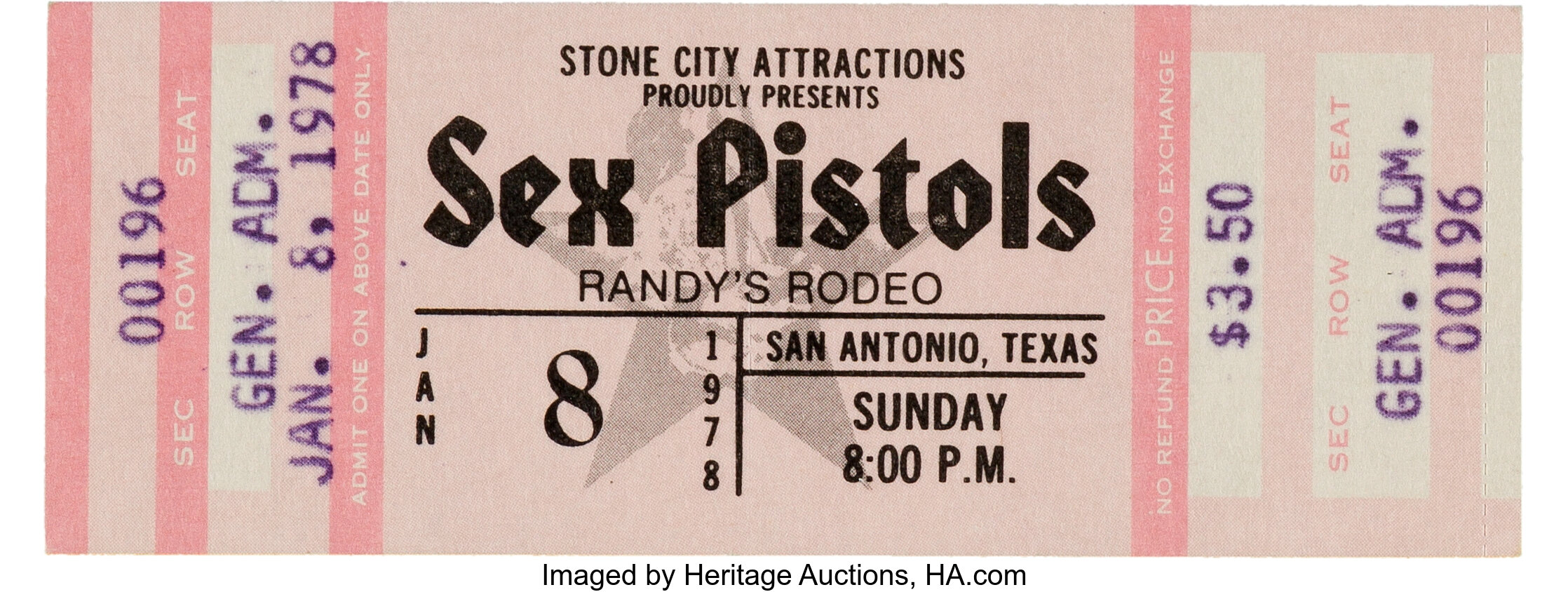 Sex Pistols Randys Rodeo Unused Concert Ticket Stone City Lot 